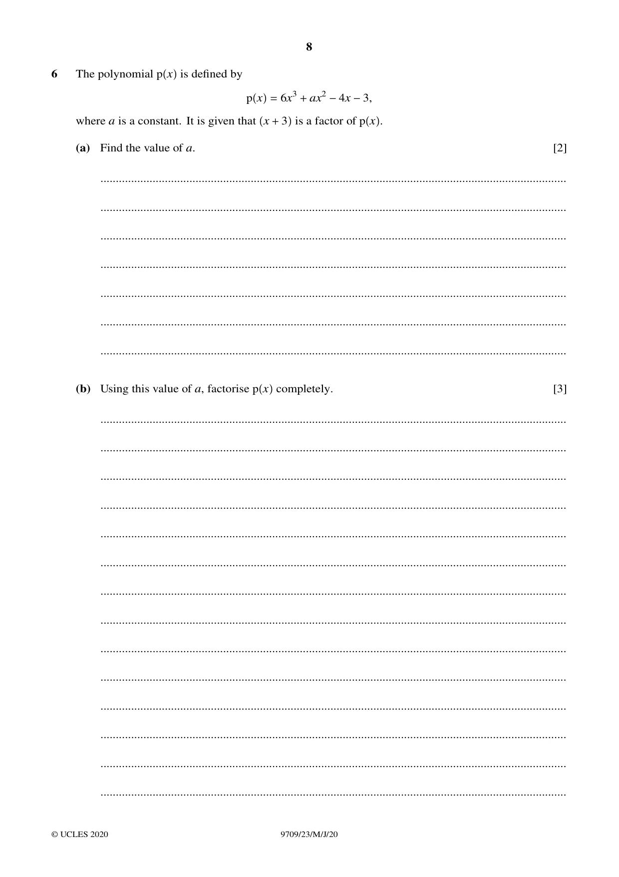 Cambridge A Level Mathematics 9709 2020 May/June Paper 2 · Variant 3 question paper, page 8 of 16