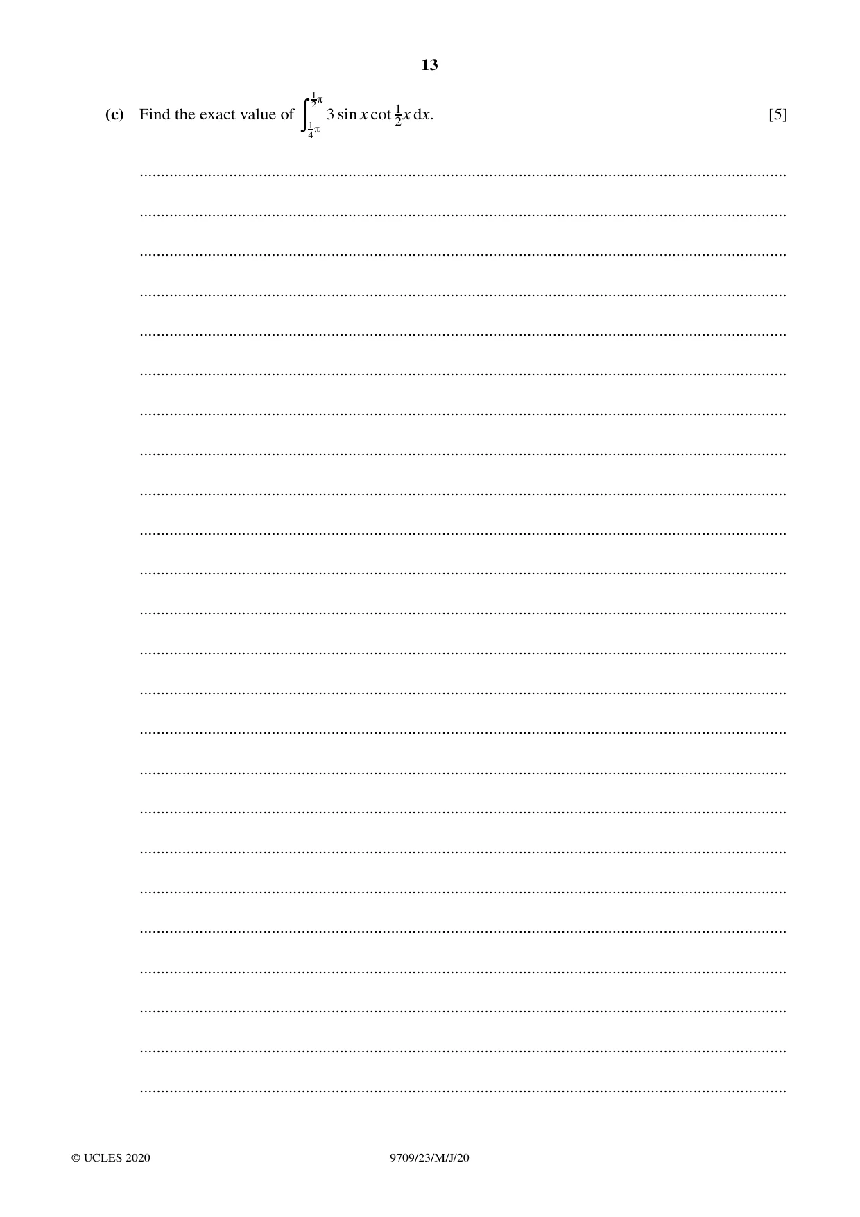 Cambridge A Level Mathematics 9709 2020 May/June Paper 2 · Variant 3 question paper, page 13 of 16