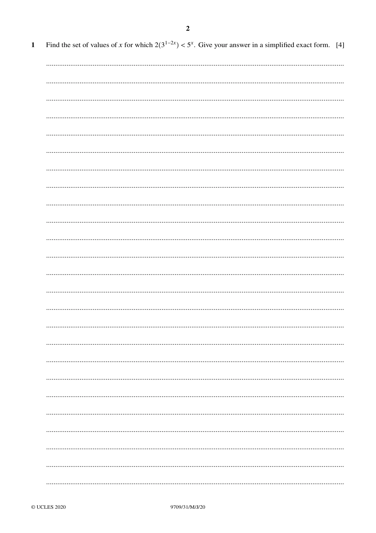 Cambridge A Level Mathematics 9709 2020 May/June Paper 3 · Variant 1 question paper, page 2 of 20