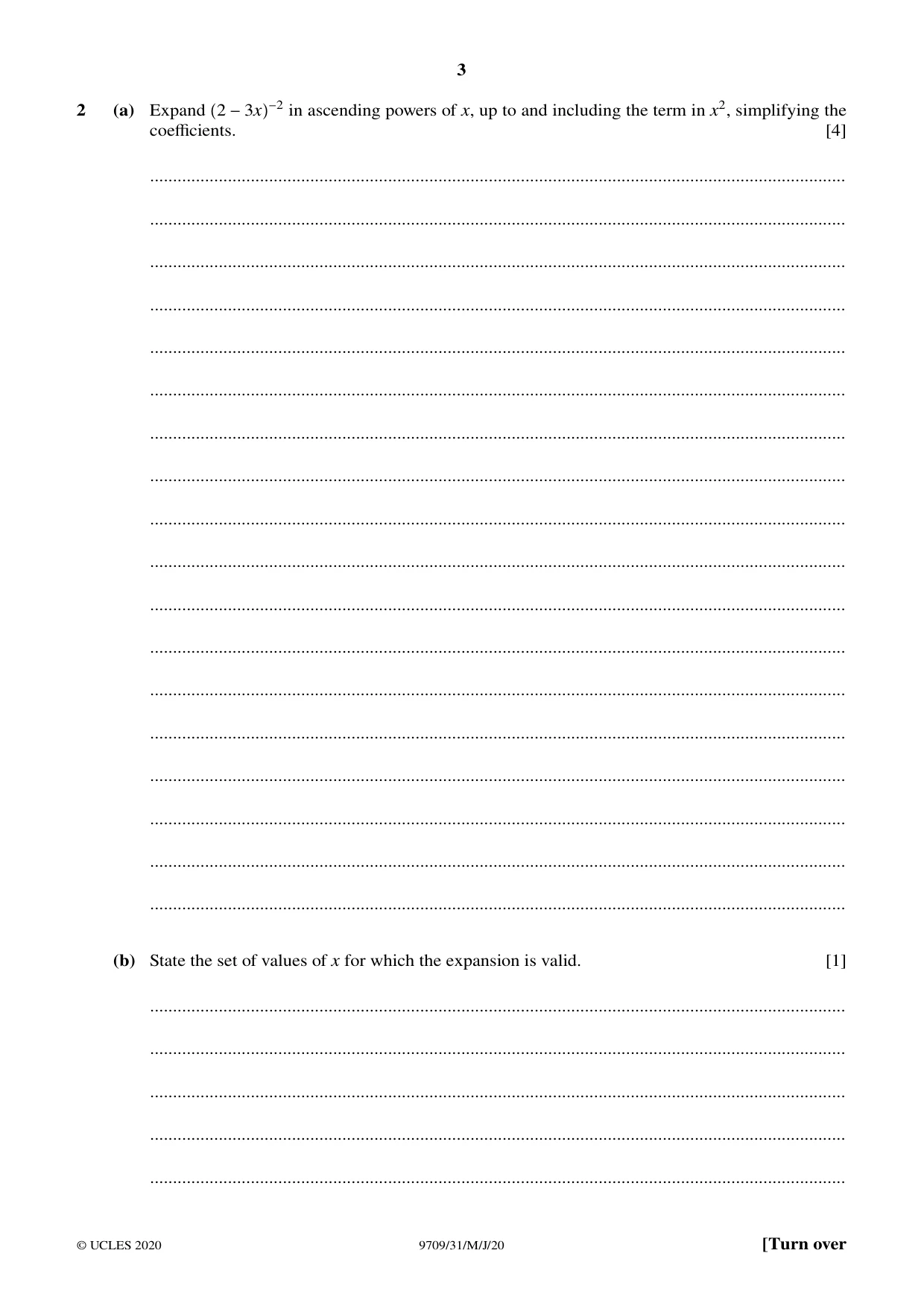 Cambridge A Level Mathematics 9709 2020 May/June Paper 3 · Variant 1 question paper, page 3 of 20
