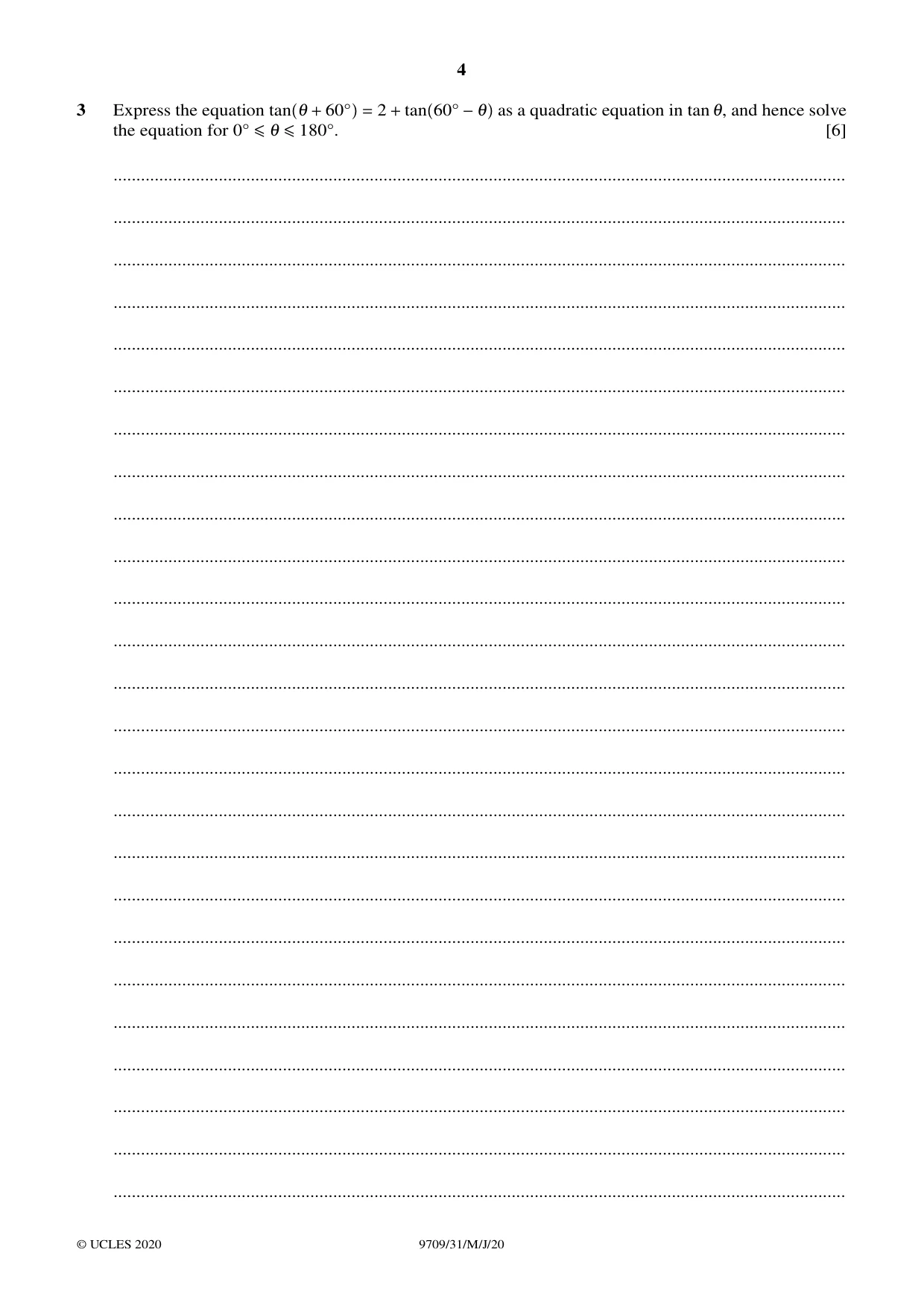 Cambridge A Level Mathematics 9709 2020 May/June Paper 3 · Variant 1 question paper, page 4 of 20