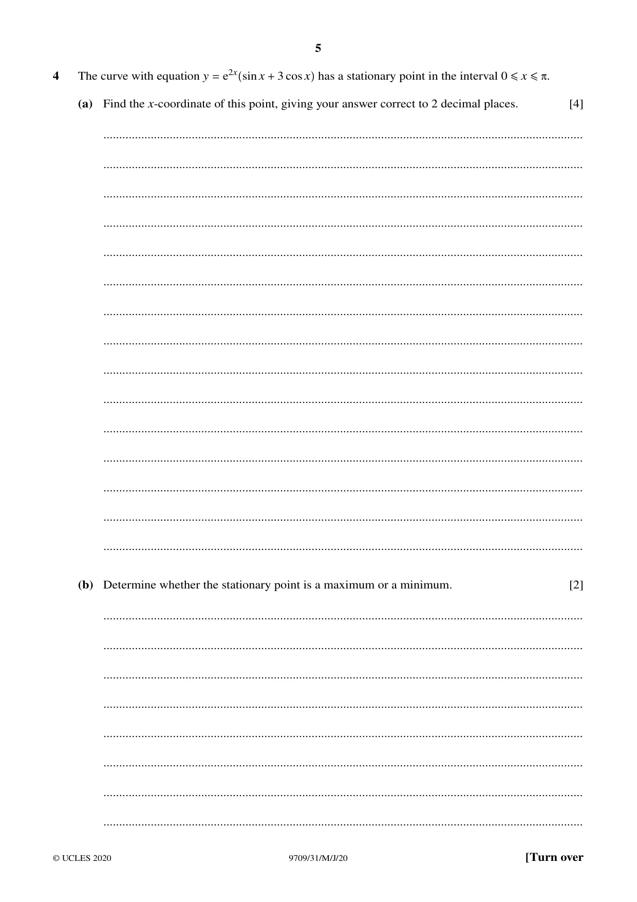 Cambridge A Level Mathematics 9709 2020 May/June Paper 3 · Variant 1 question paper, page 5 of 20