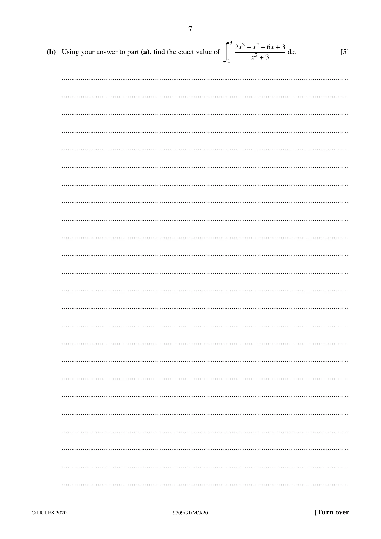 Cambridge A Level Mathematics 9709 2020 May/June Paper 3 · Variant 1 question paper, page 7 of 20