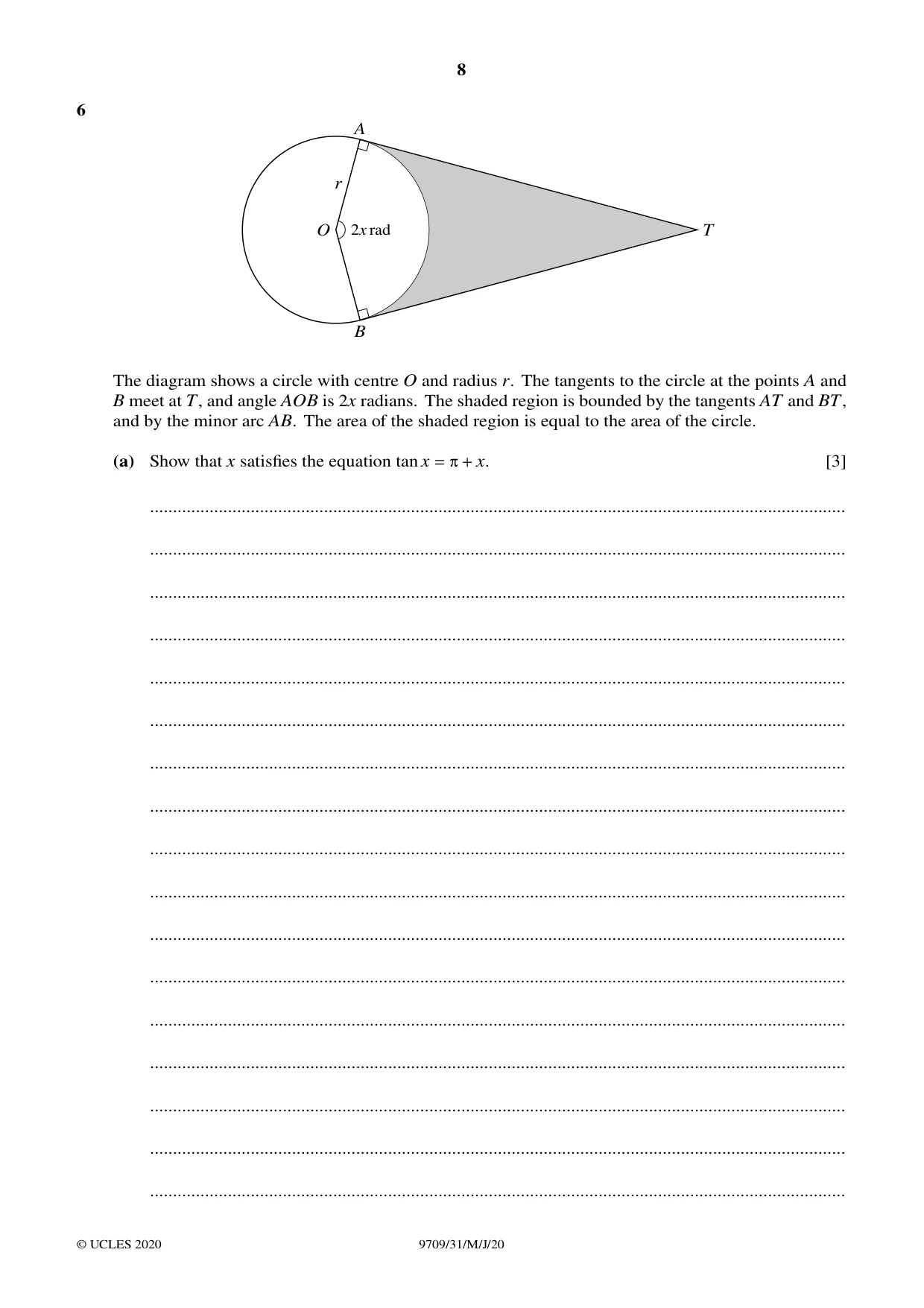 Cambridge A Level Mathematics 9709 2020 May/June Paper 3 · Variant 1 question paper, page 8 of 20