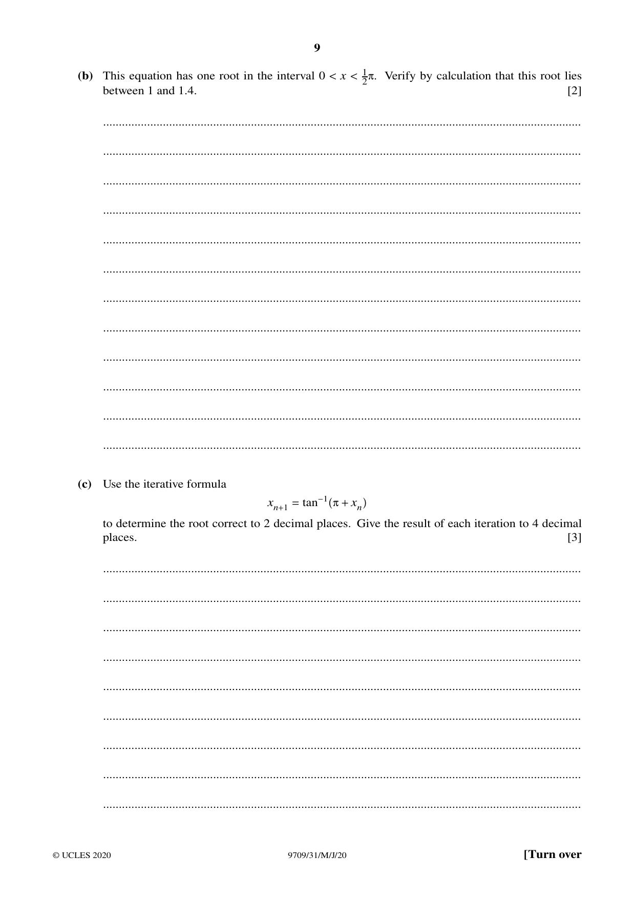 Cambridge A Level Mathematics 9709 2020 May/June Paper 3 · Variant 1 question paper, page 9 of 20