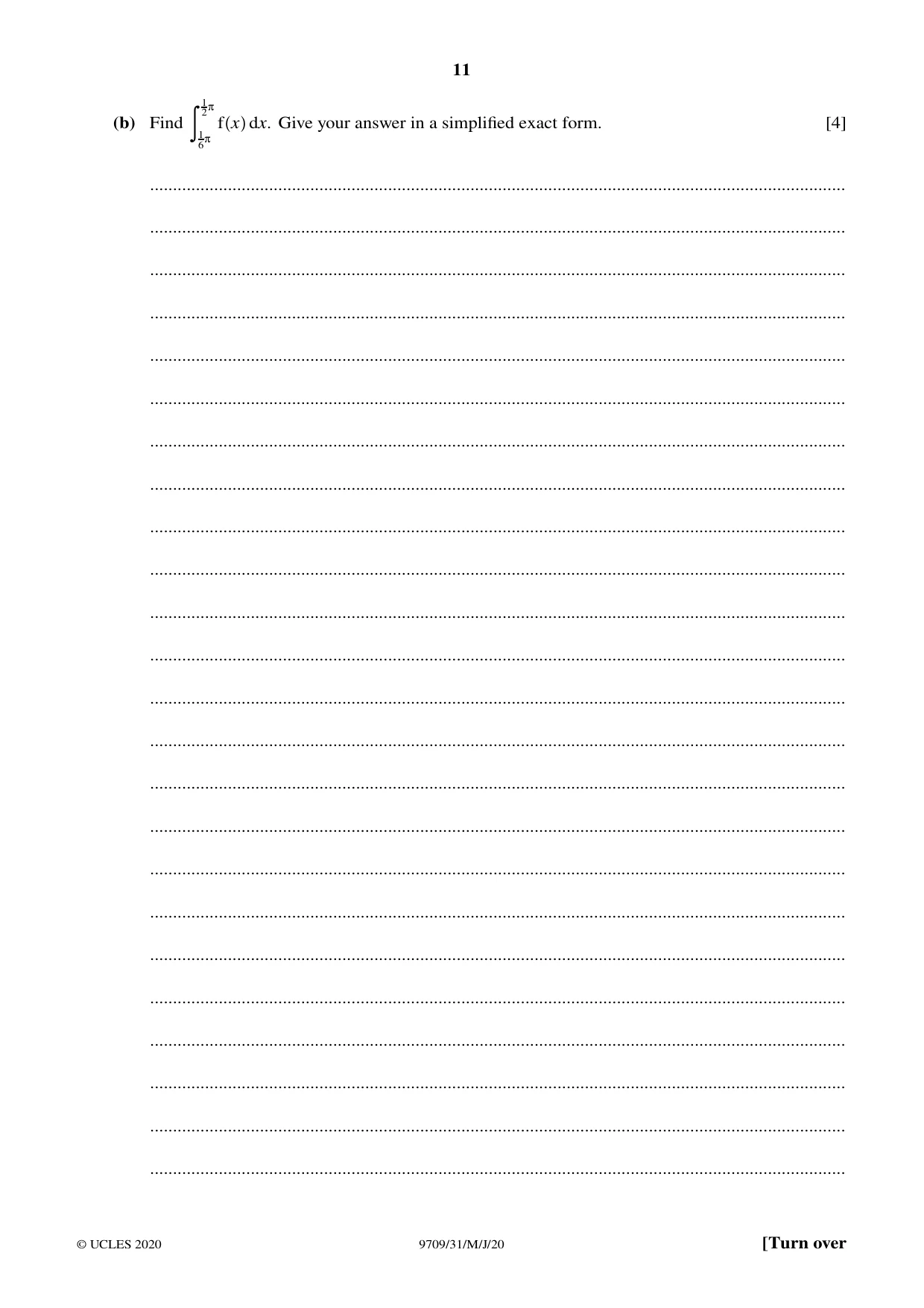 Cambridge A Level Mathematics 9709 2020 May/June Paper 3 · Variant 1 question paper, page 11 of 20