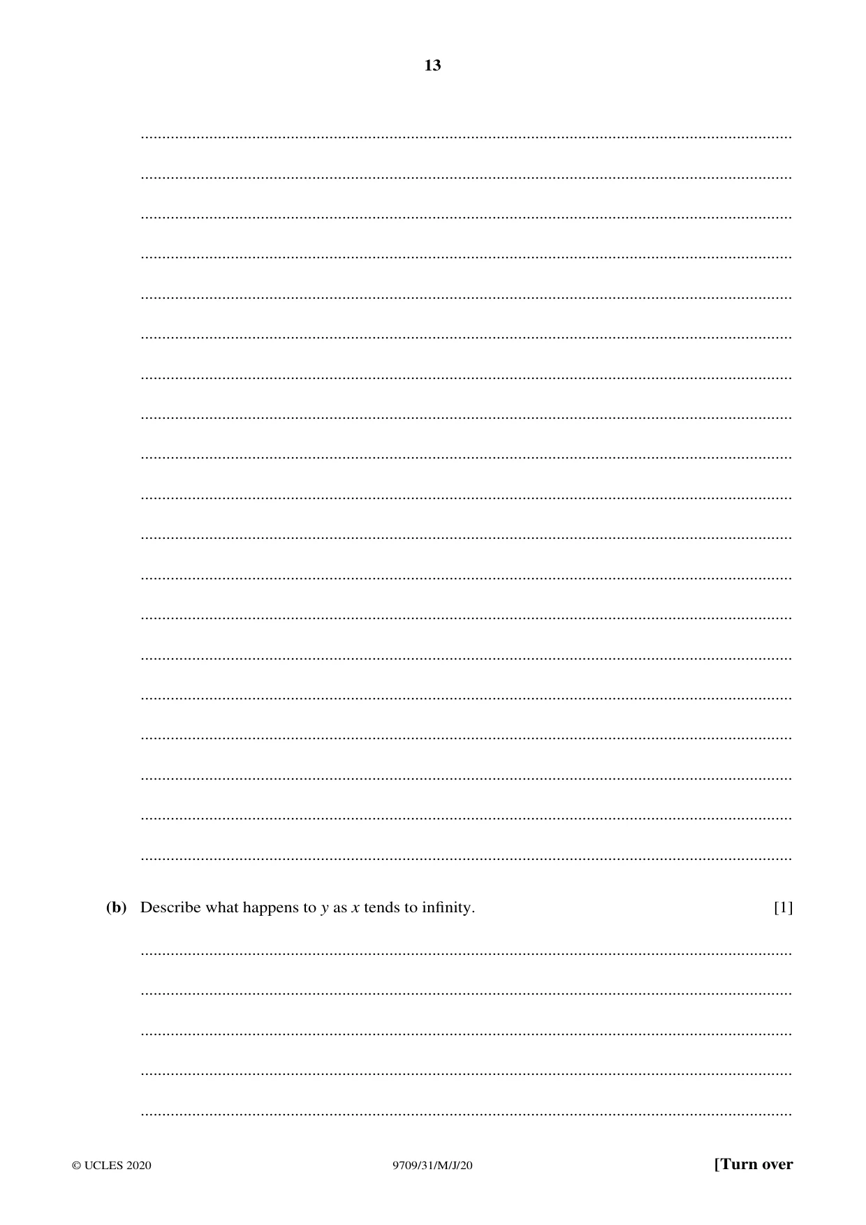 Cambridge A Level Mathematics 9709 2020 May/June Paper 3 · Variant 1 question paper, page 13 of 20