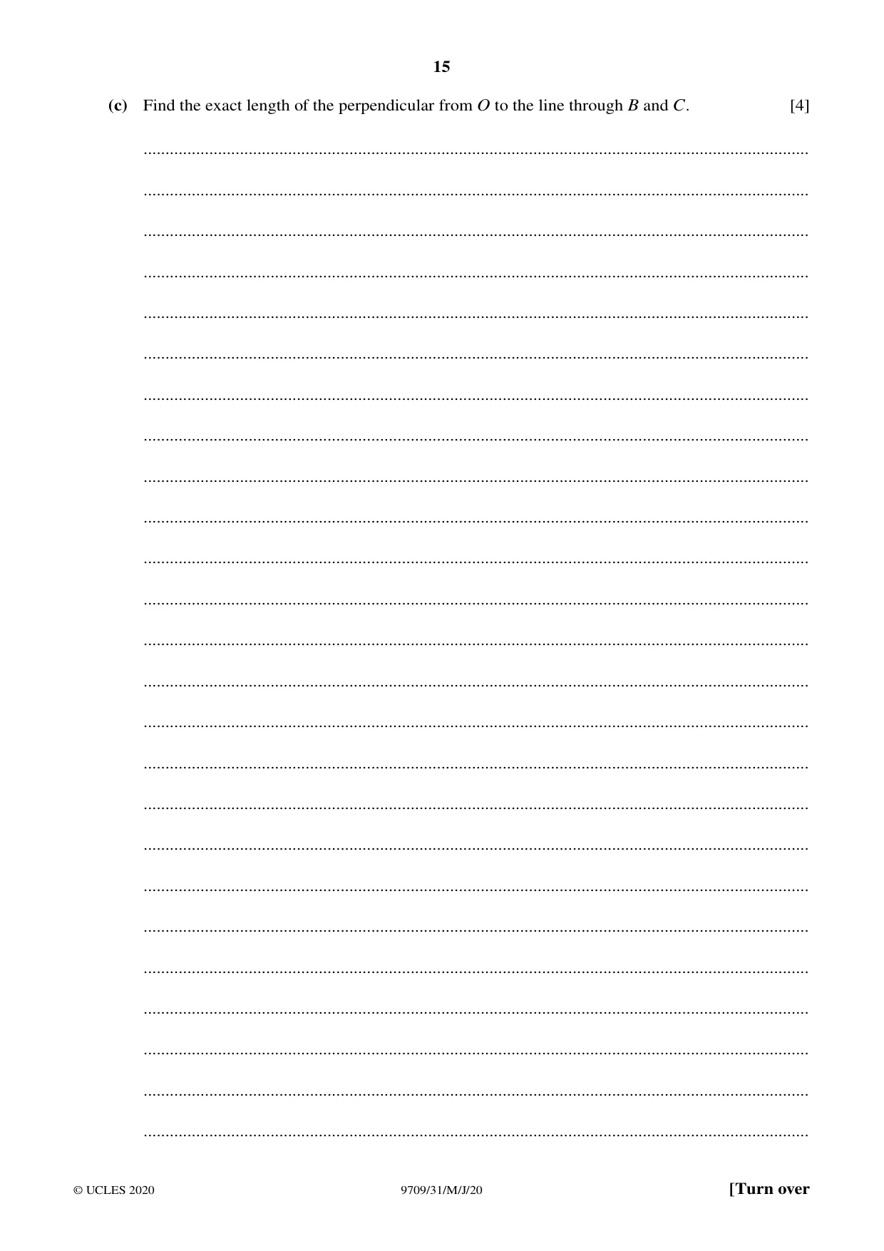 Cambridge A Level Mathematics 9709 2020 May/June Paper 3 · Variant 1 question paper, page 15 of 20
