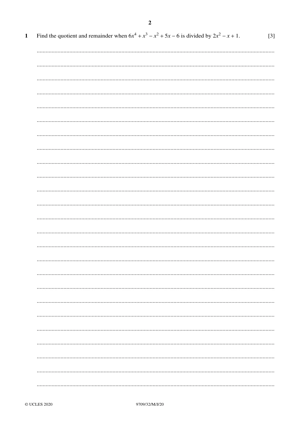 Cambridge A Level Mathematics 9709 2020 May/June Paper 3 · Variant 2 question paper, page 2 of 20
