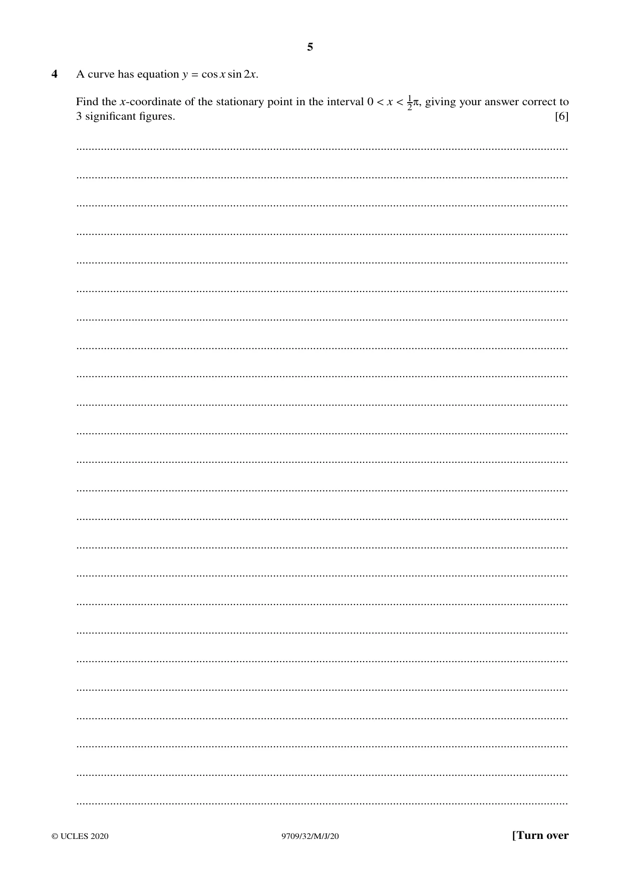 Cambridge A Level Mathematics 9709 2020 May/June Paper 3 · Variant 2 question paper, page 5 of 20