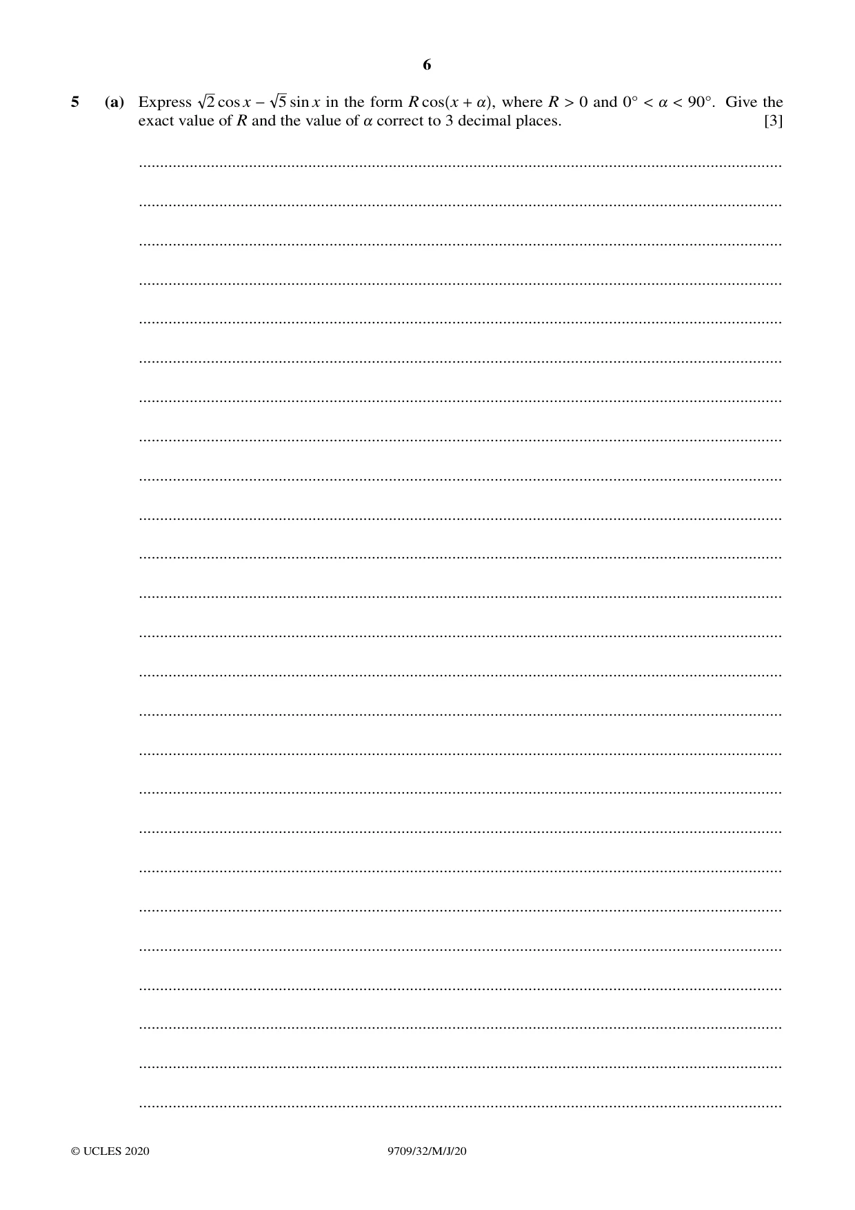 Cambridge A Level Mathematics 9709 2020 May/June Paper 3 · Variant 2 question paper, page 6 of 20