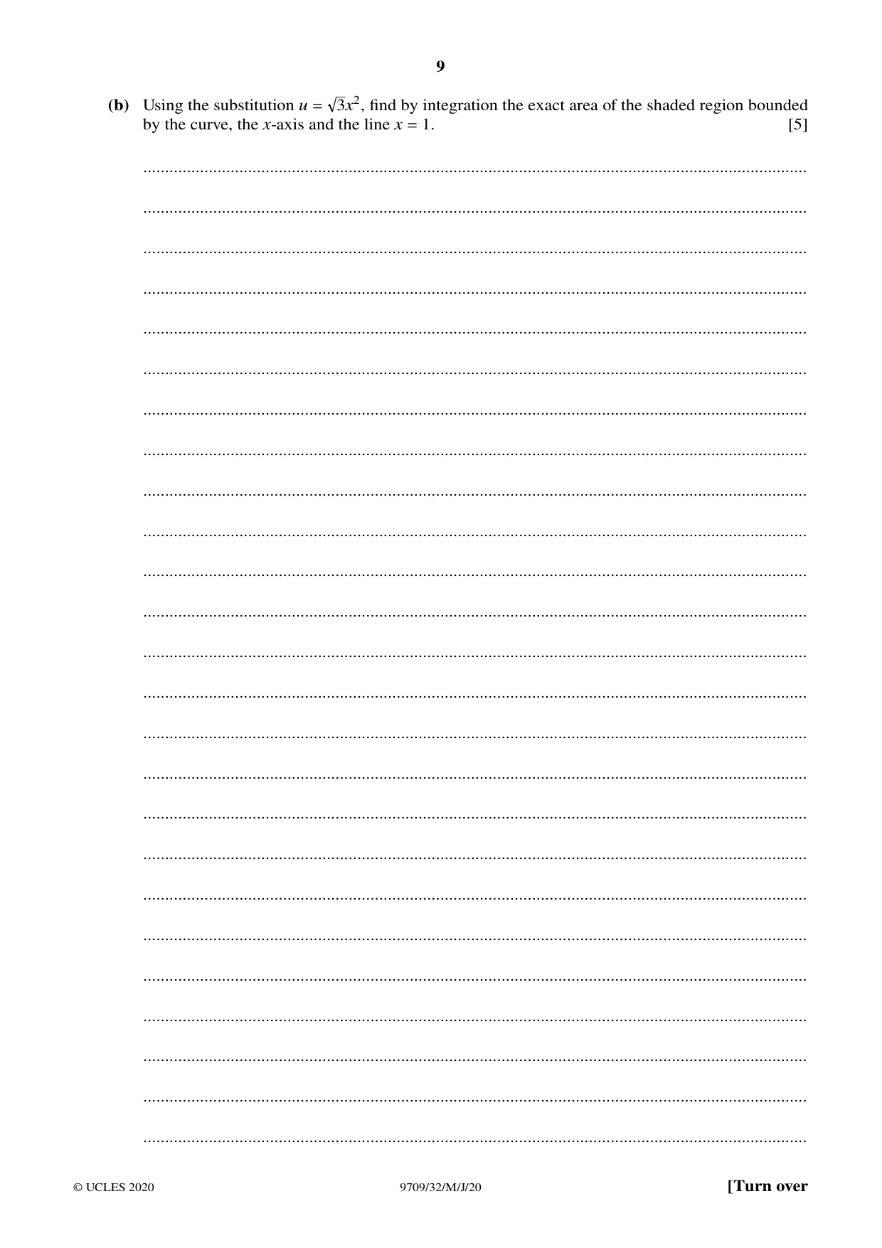 Cambridge A Level Mathematics 9709 2020 May/June Paper 3 · Variant 2 question paper, page 9 of 20