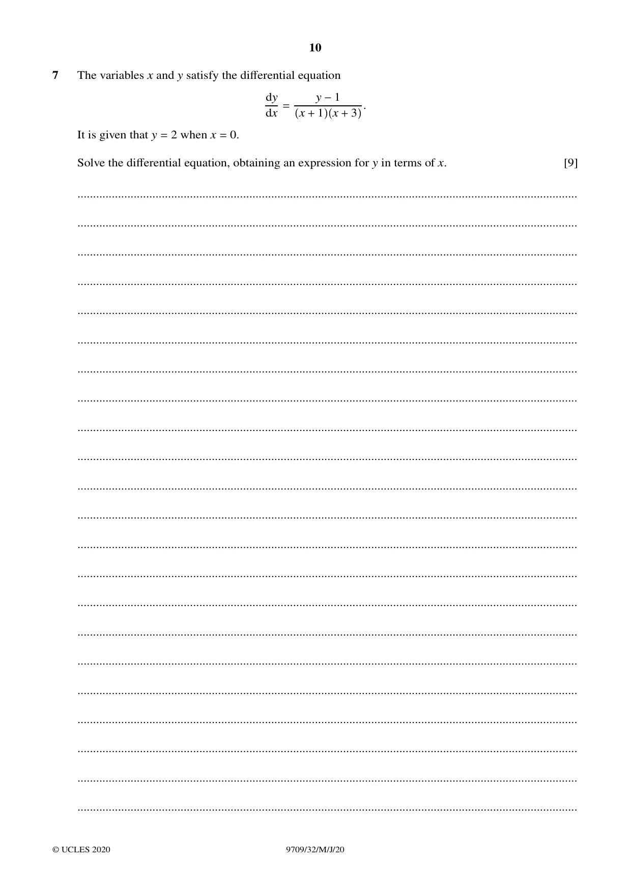 Cambridge A Level Mathematics 9709 2020 May/June Paper 3 · Variant 2 question paper, page 10 of 20