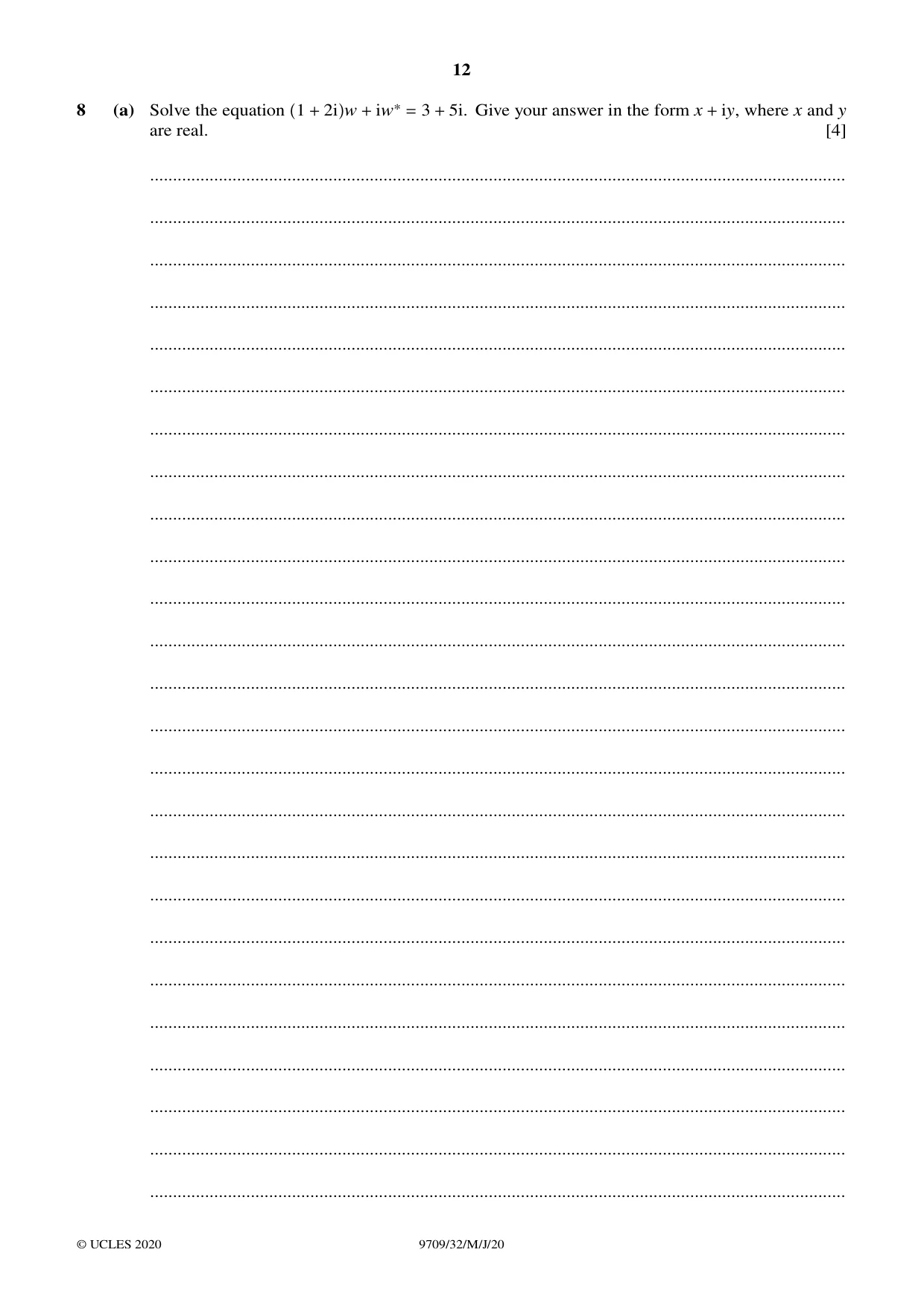 Cambridge A Level Mathematics 9709 2020 May/June Paper 3 · Variant 2 question paper, page 12 of 20
