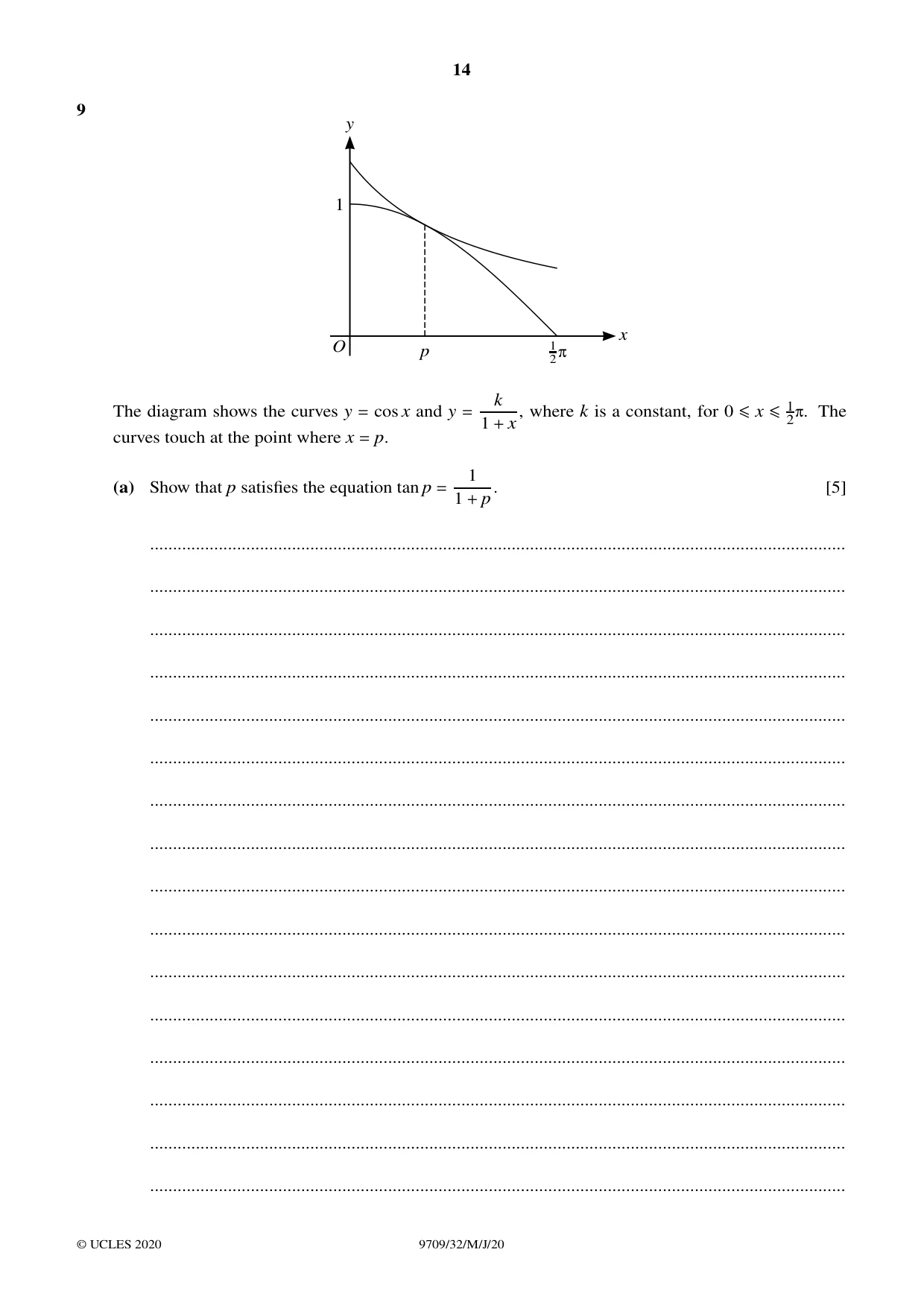 Cambridge A Level Mathematics 9709 2020 May/June Paper 3 · Variant 2 question paper, page 14 of 20
