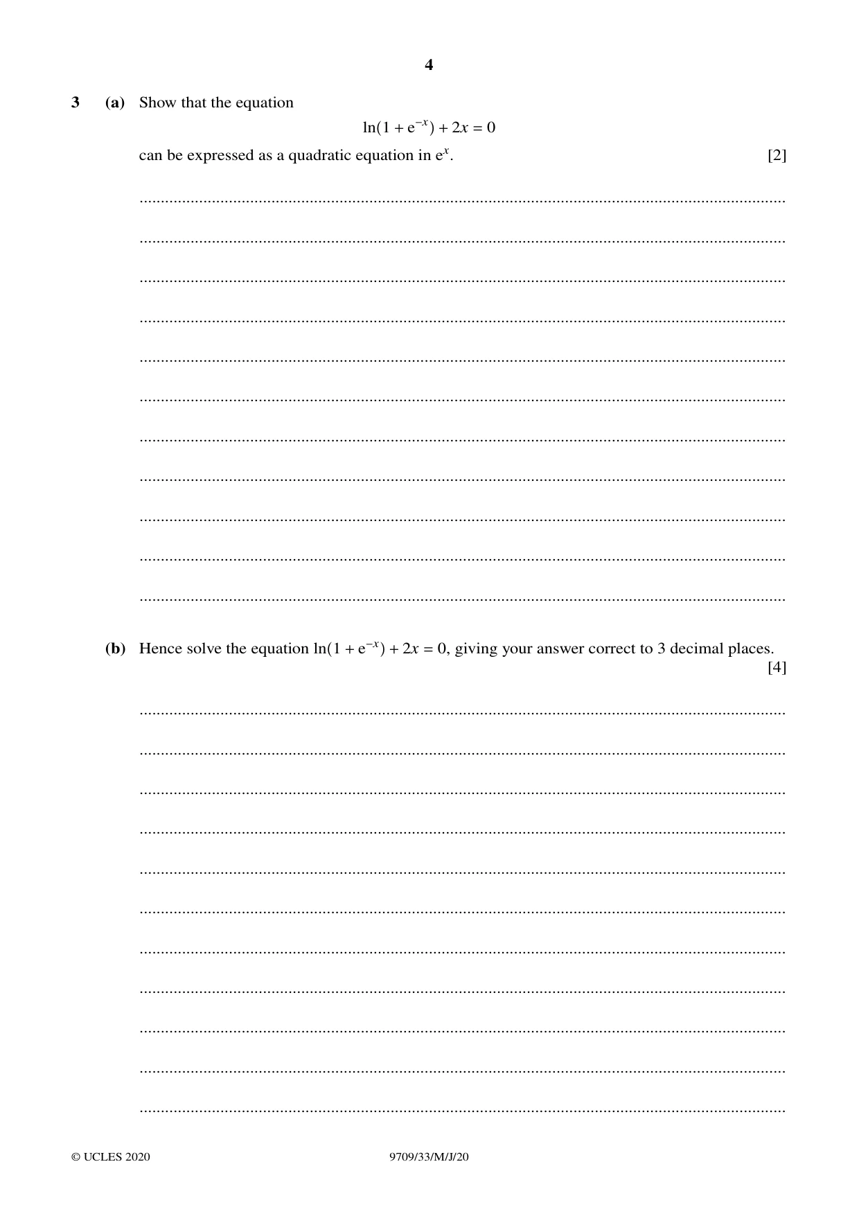 Cambridge A Level Mathematics 9709 2020 May/June Paper 3 · Variant 3 question paper, page 4 of 20