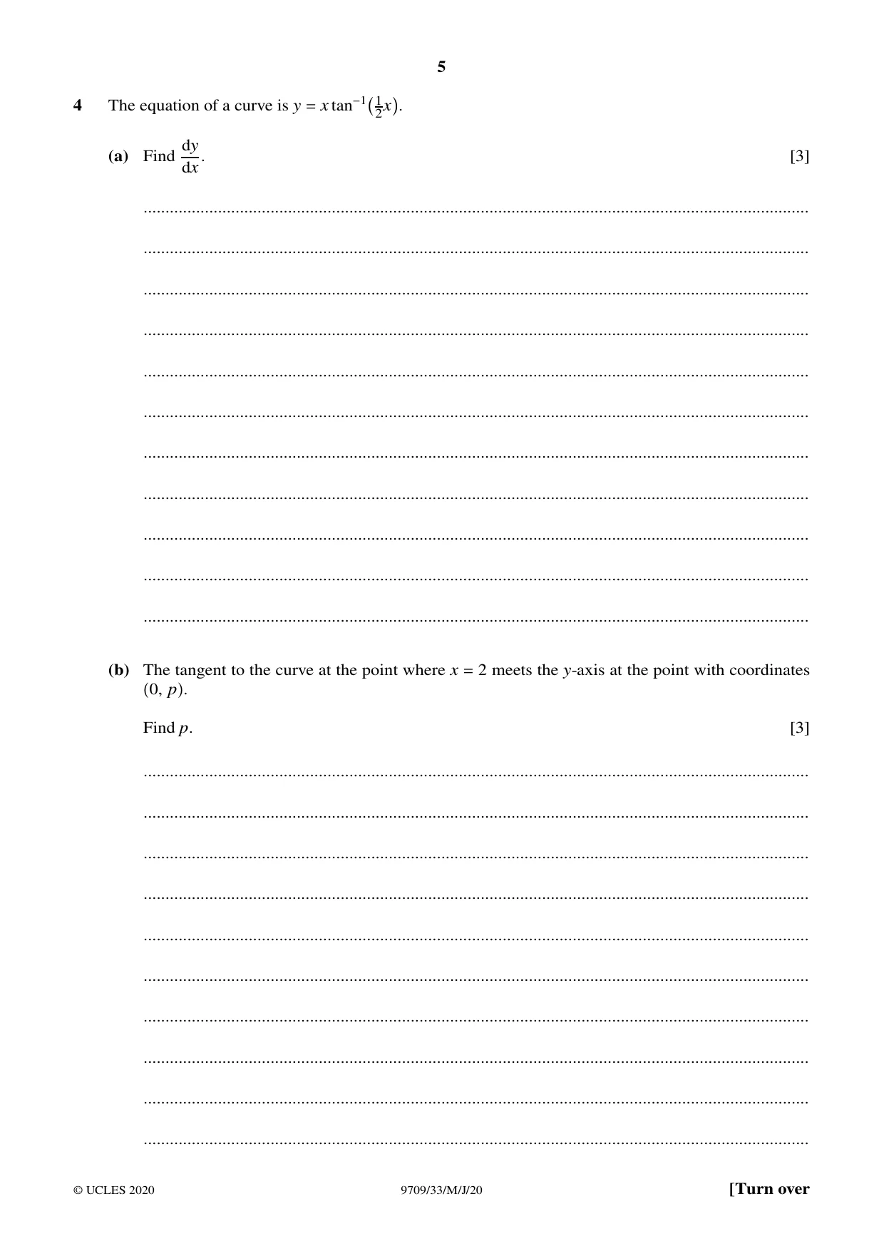 Cambridge A Level Mathematics 9709 2020 May/June Paper 3 · Variant 3 question paper, page 5 of 20