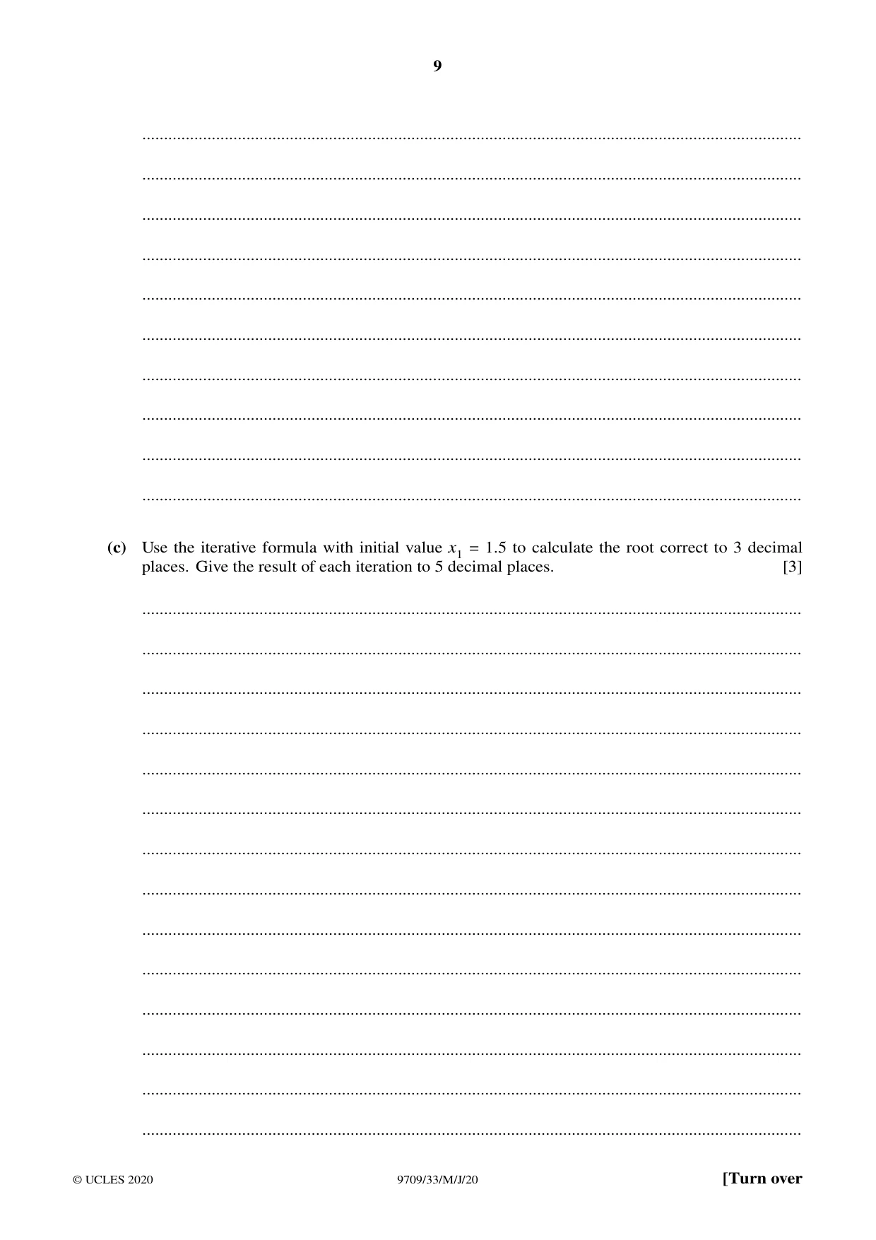 Cambridge A Level Mathematics 9709 2020 May/June Paper 3 · Variant 3 question paper, page 9 of 20