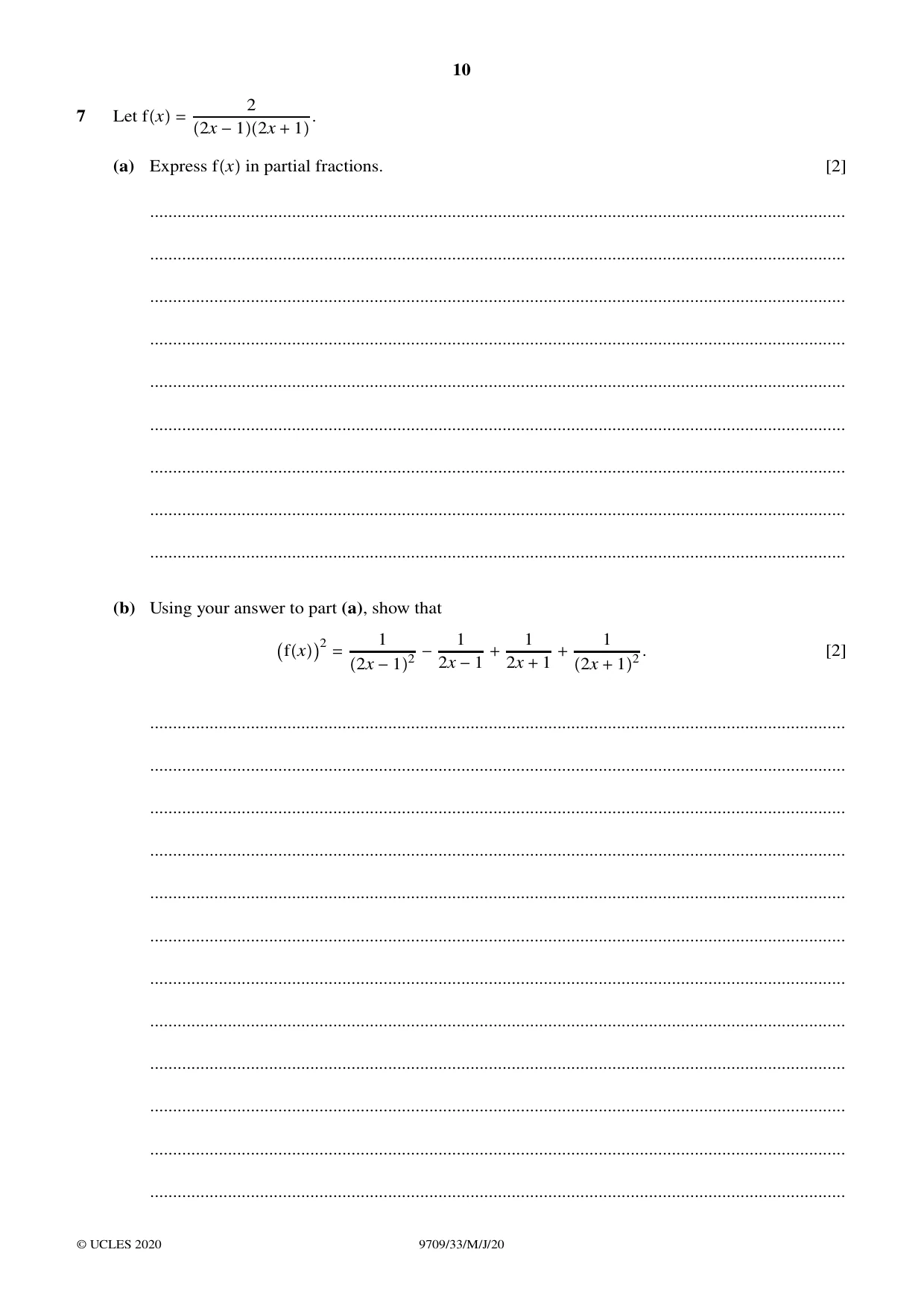 Cambridge A Level Mathematics 9709 2020 May/June Paper 3 · Variant 3 question paper, page 10 of 20