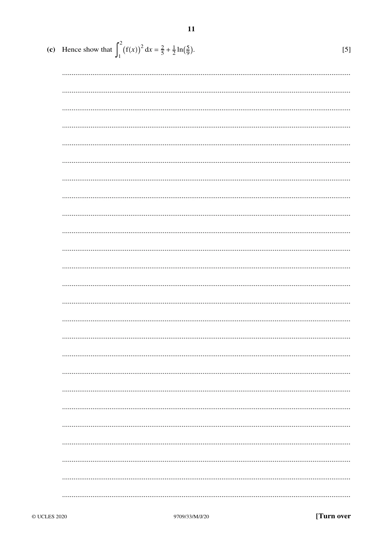 Cambridge A Level Mathematics 9709 2020 May/June Paper 3 · Variant 3 question paper, page 11 of 20