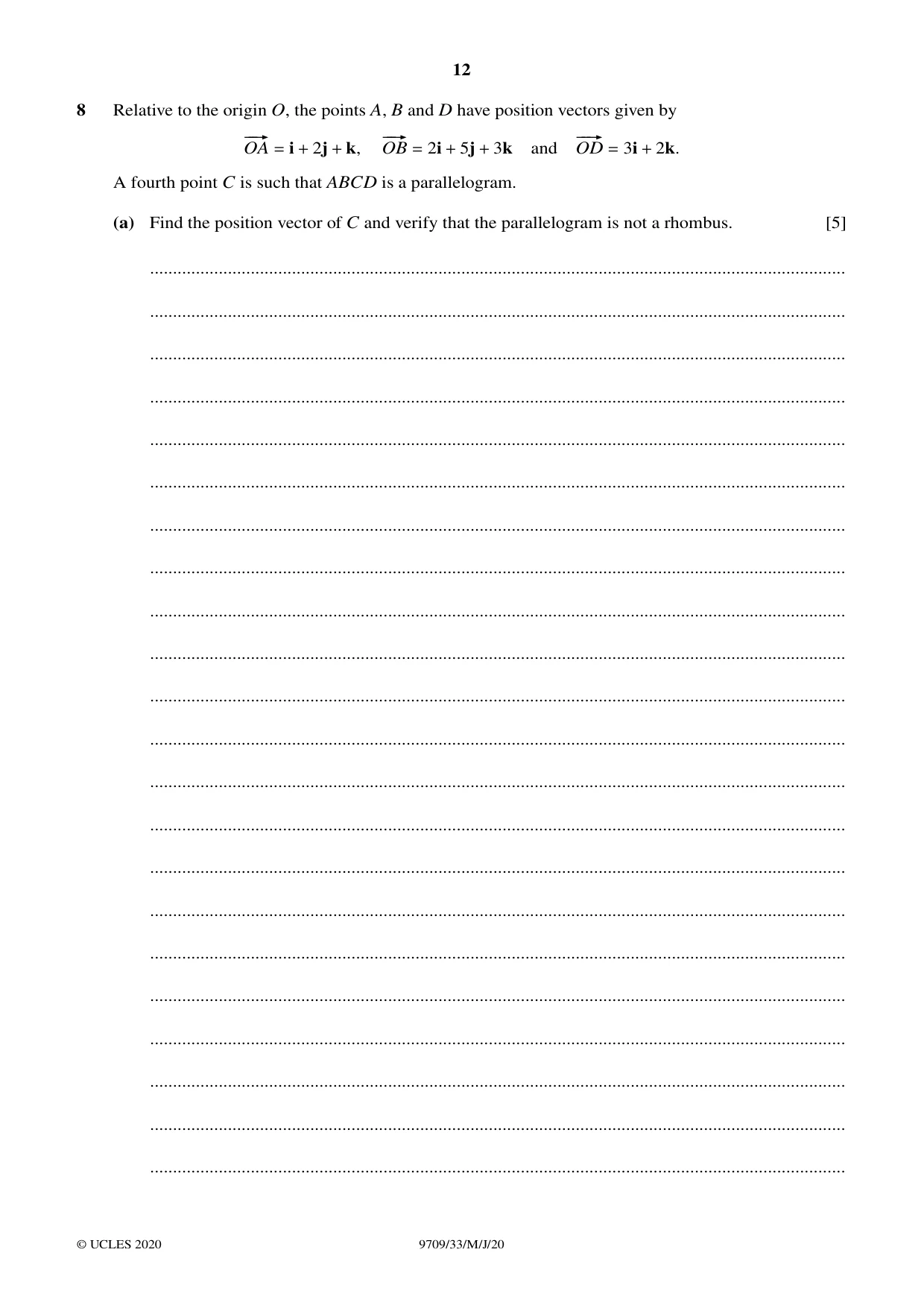 Cambridge A Level Mathematics 9709 2020 May/June Paper 3 · Variant 3 question paper, page 12 of 20