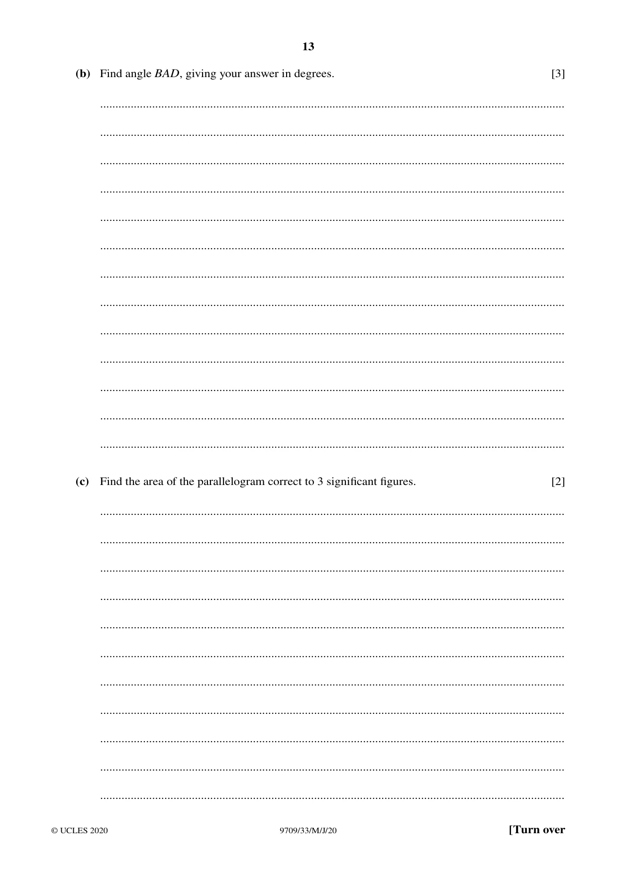 Cambridge A Level Mathematics 9709 2020 May/June Paper 3 · Variant 3 question paper, page 13 of 20
