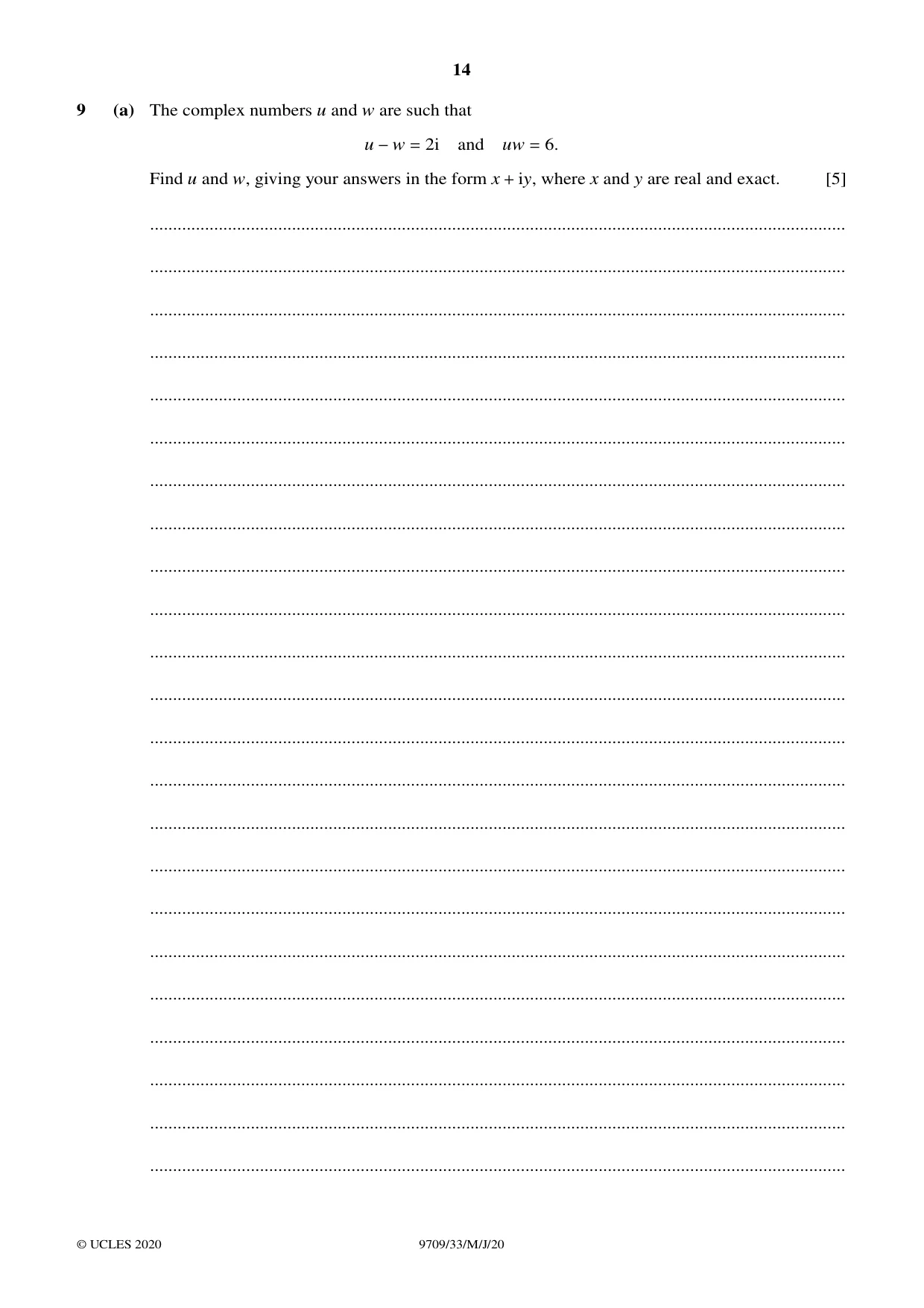 Cambridge A Level Mathematics 9709 2020 May/June Paper 3 · Variant 3 question paper, page 14 of 20