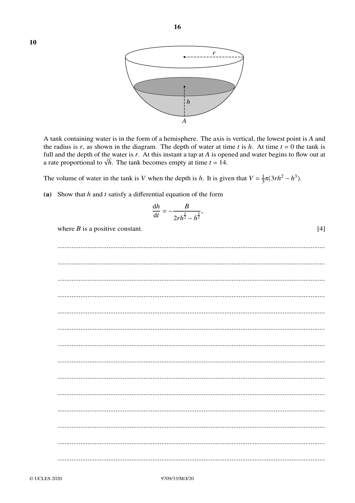Cambridge A Level Mathematics 9709 2020 May/June Paper 3 · Variant 3 question paper, page 16 of 20
