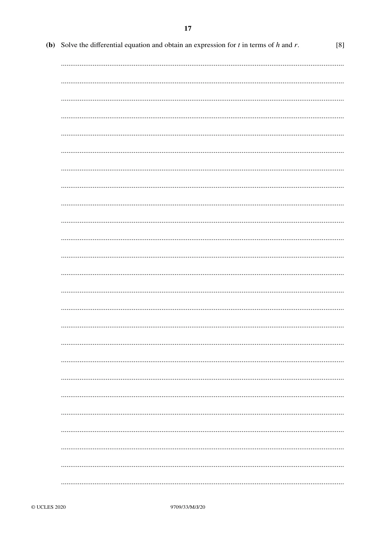 Cambridge A Level Mathematics 9709 2020 May/June Paper 3 · Variant 3 question paper, page 17 of 20