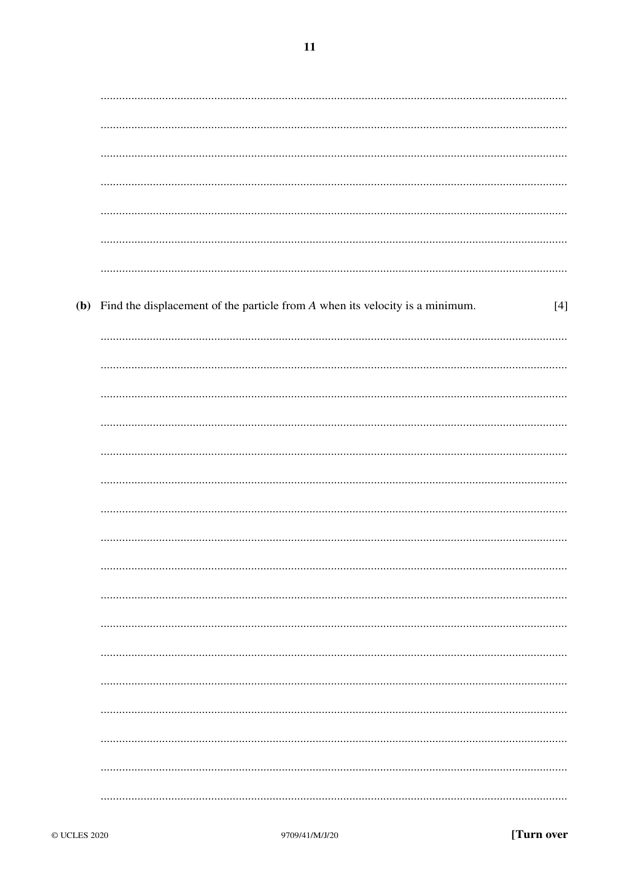 Cambridge A Level Mathematics 9709 2020 May/June Paper 4 · Variant 1 question paper, page 11 of 16