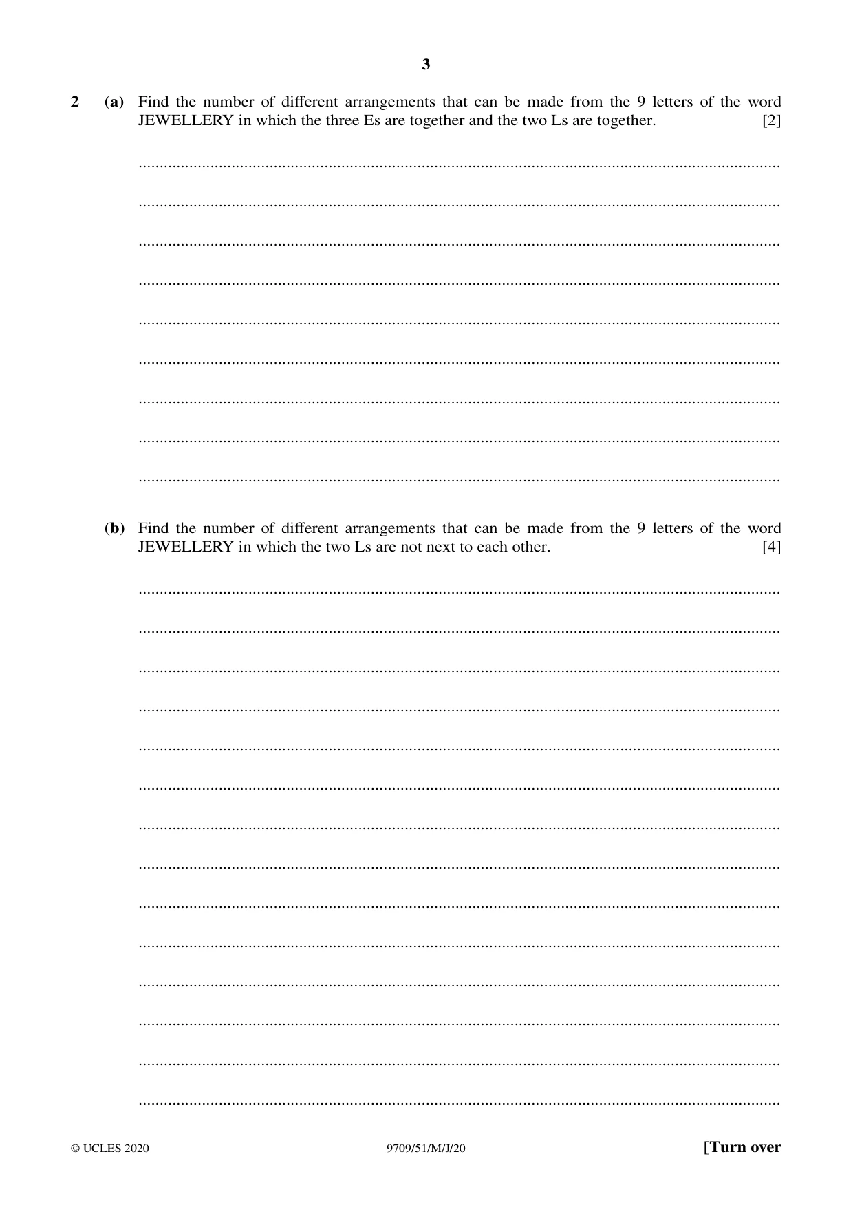 Cambridge A Level Mathematics 9709 2020 May/June Paper 5 · Variant 1 question paper, page 3 of 16