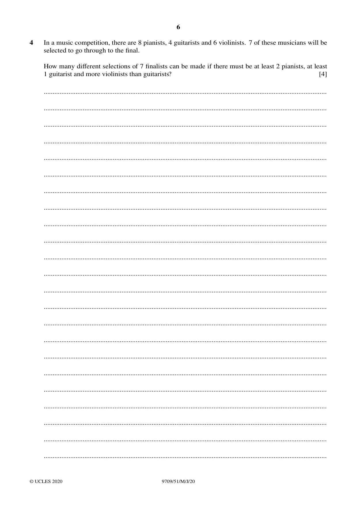 Cambridge A Level Mathematics 9709 2020 May/June Paper 5 · Variant 1 question paper, page 6 of 16