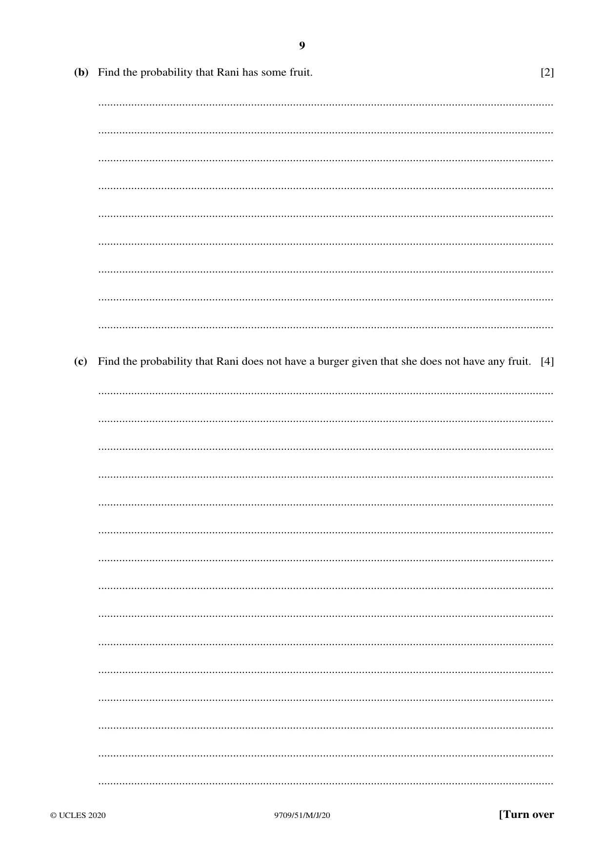 Cambridge A Level Mathematics 9709 2020 May/June Paper 5 · Variant 1 question paper, page 9 of 16