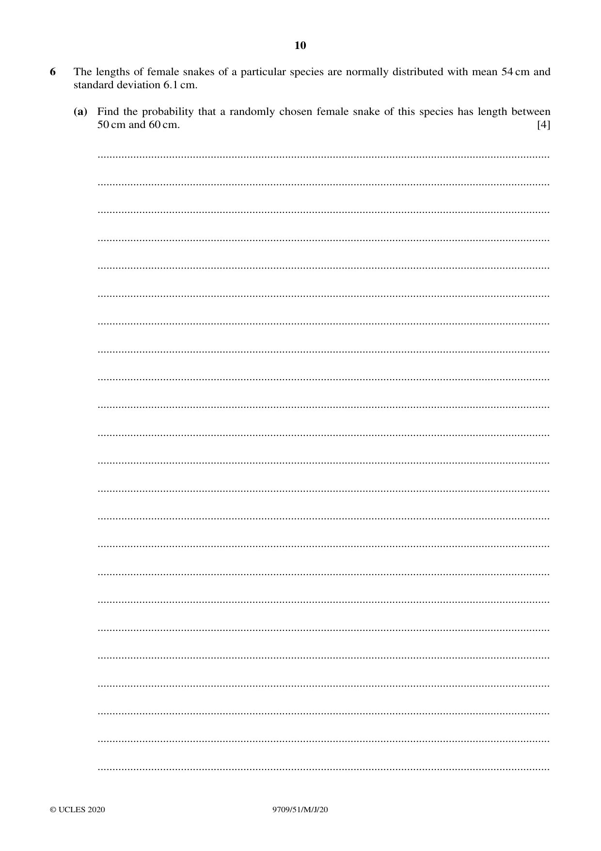Cambridge A Level Mathematics 9709 2020 May/June Paper 5 · Variant 1 question paper, page 10 of 16