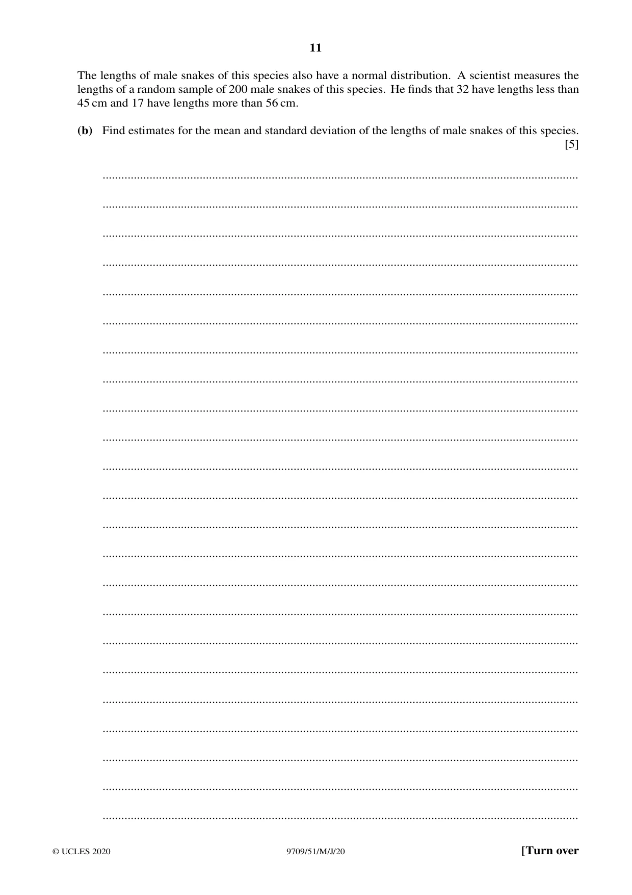 Cambridge A Level Mathematics 9709 2020 May/June Paper 5 · Variant 1 question paper, page 11 of 16