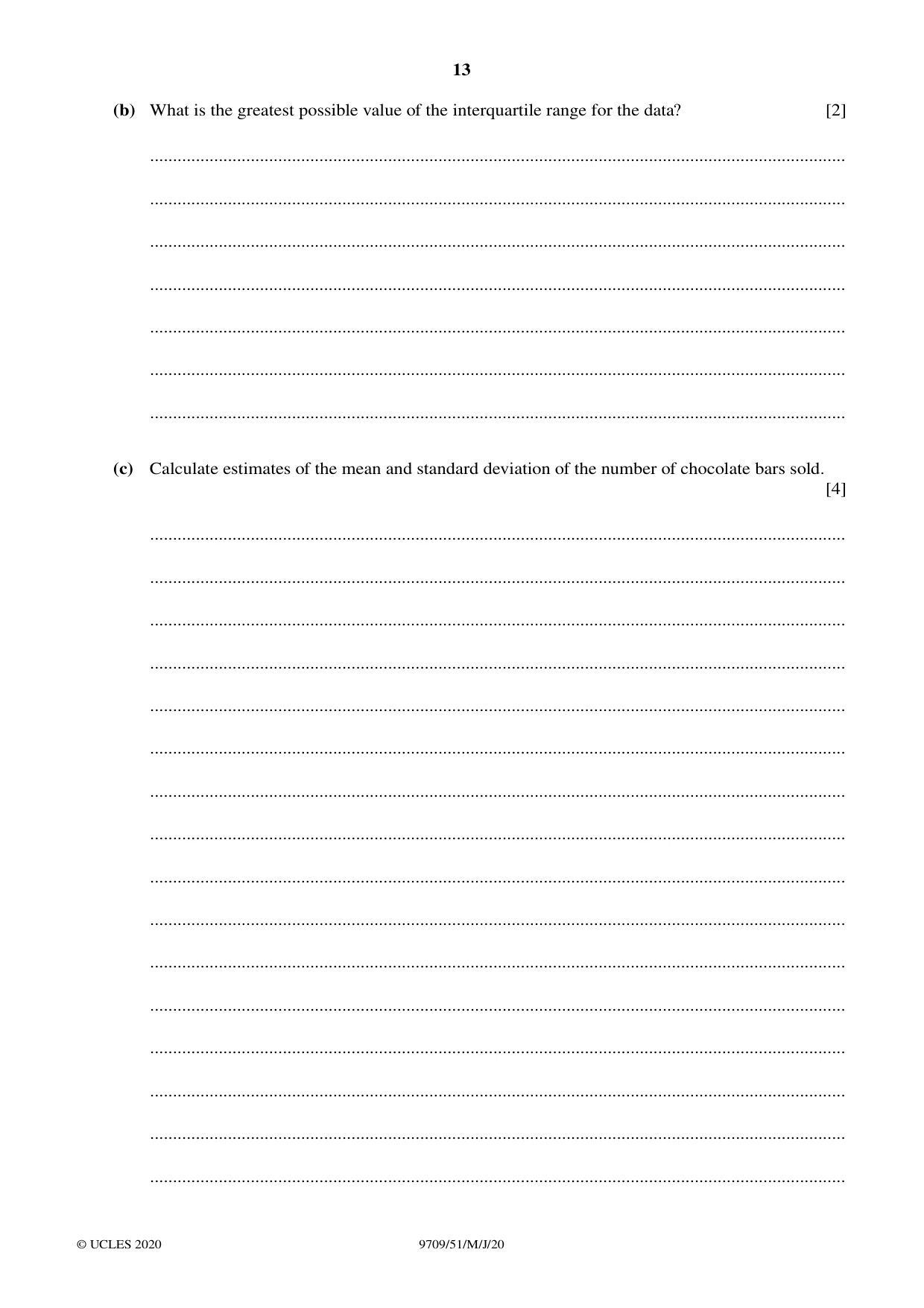 Cambridge A Level Mathematics 9709 2020 May/June Paper 5 · Variant 1 question paper, page 13 of 16