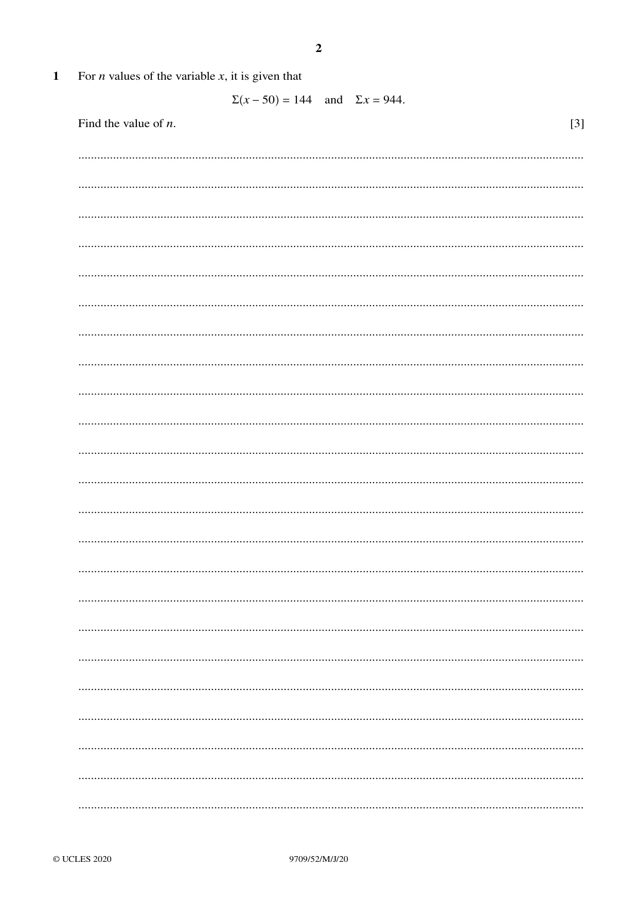 Cambridge A Level Mathematics 9709 2020 May/June Paper 5 · Variant 2 question paper, page 2 of 16