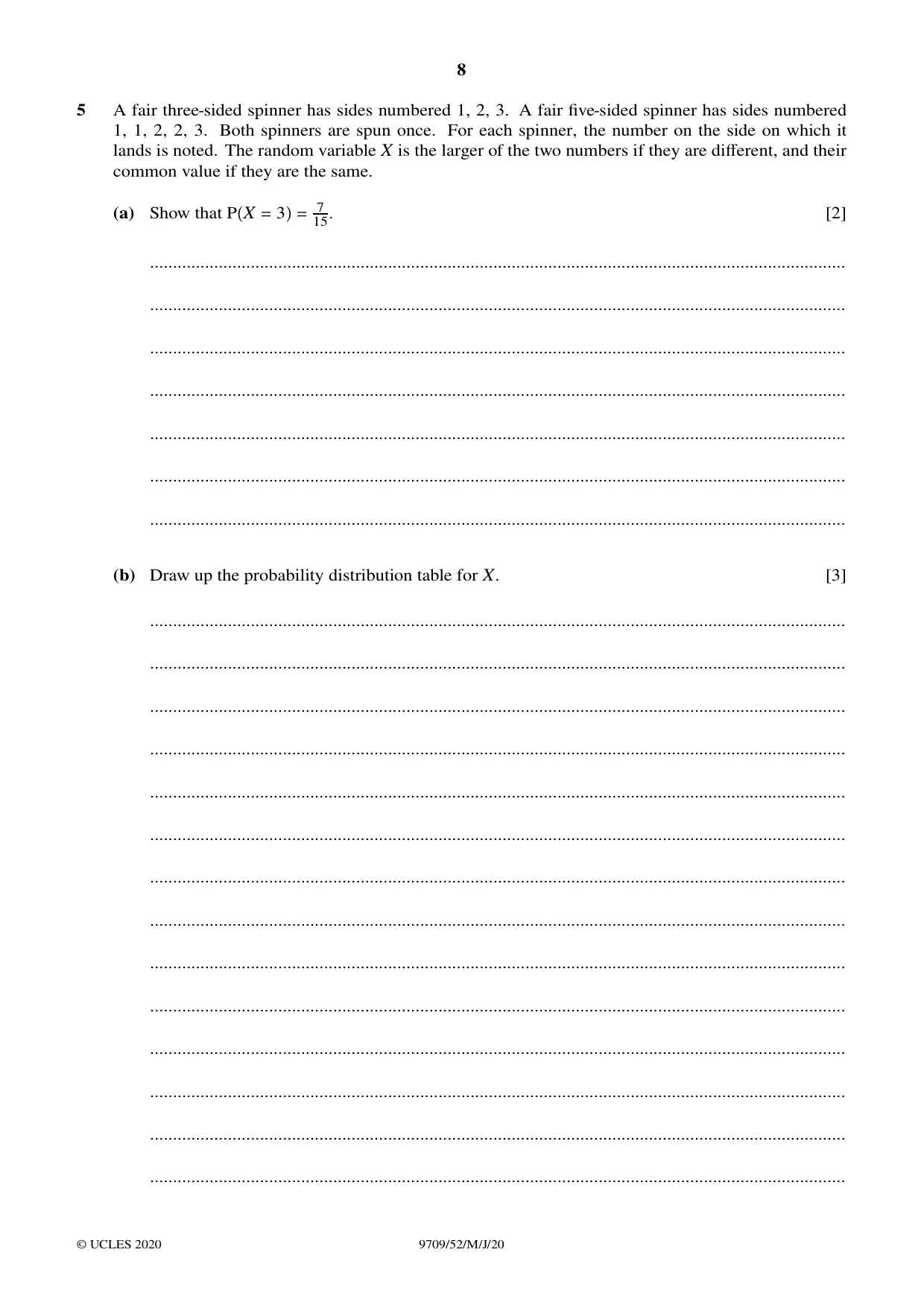 Cambridge A Level Mathematics 9709 2020 May/June Paper 5 · Variant 2 question paper, page 8 of 16