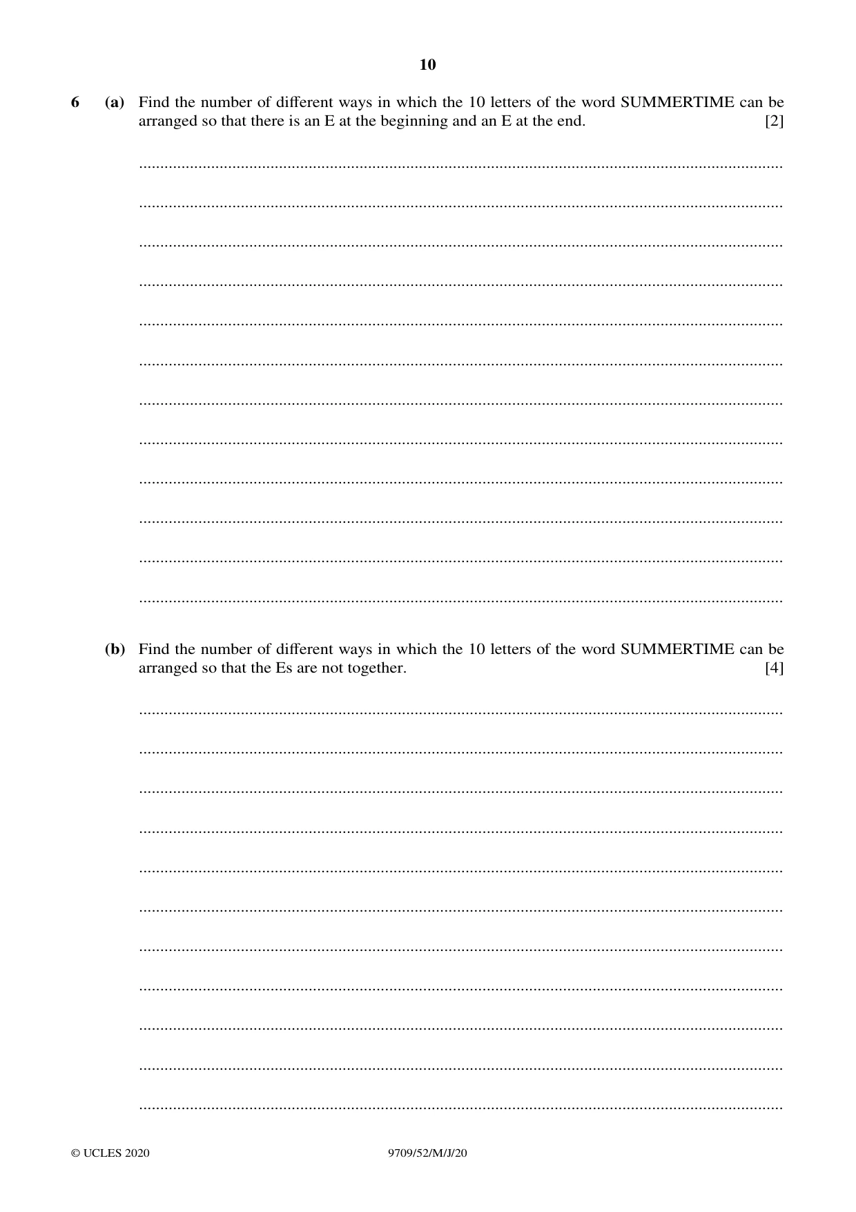 Cambridge A Level Mathematics 9709 2020 May/June Paper 5 · Variant 2 question paper, page 10 of 16