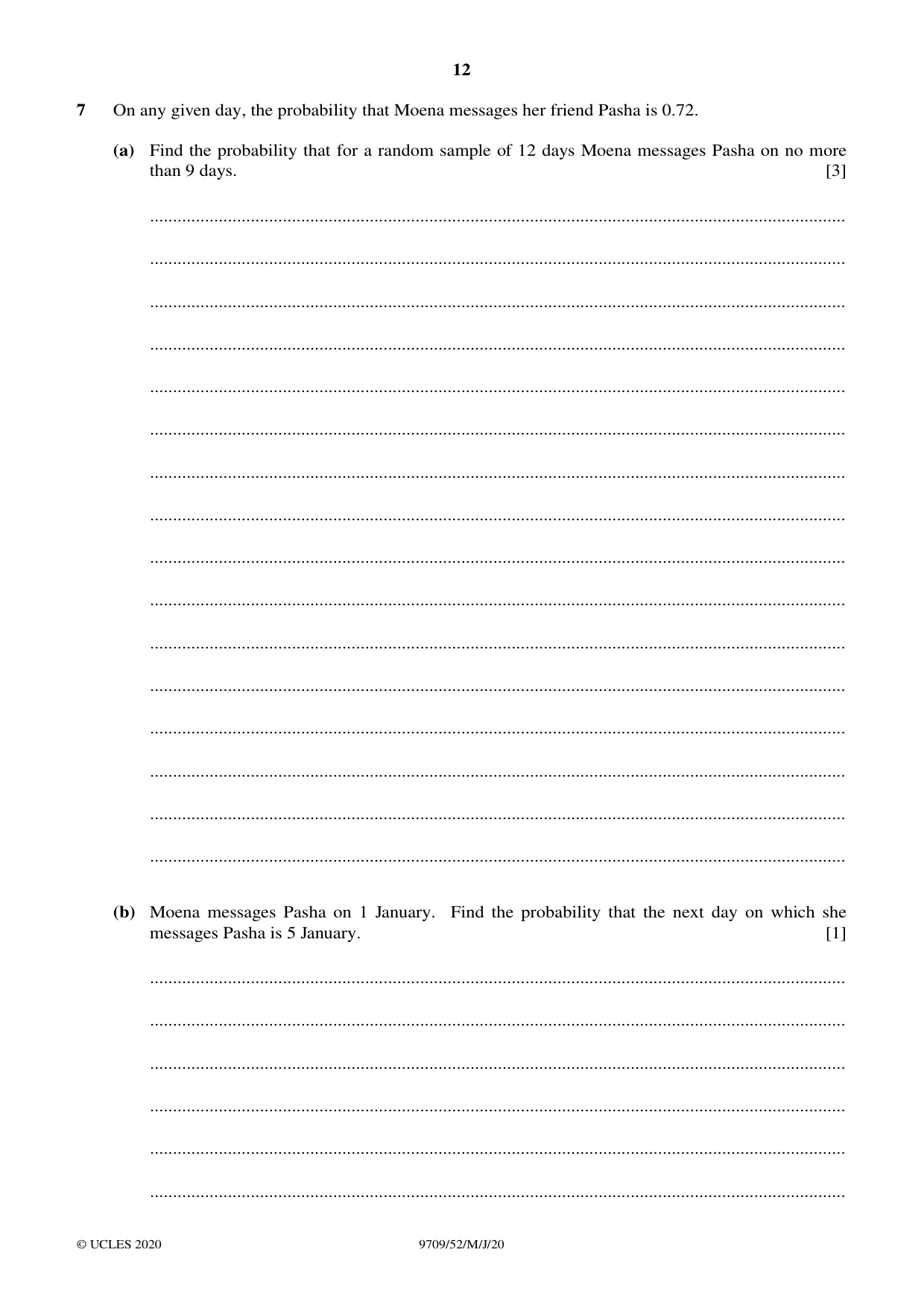 Cambridge A Level Mathematics 9709 2020 May/June Paper 5 · Variant 2 question paper, page 12 of 16