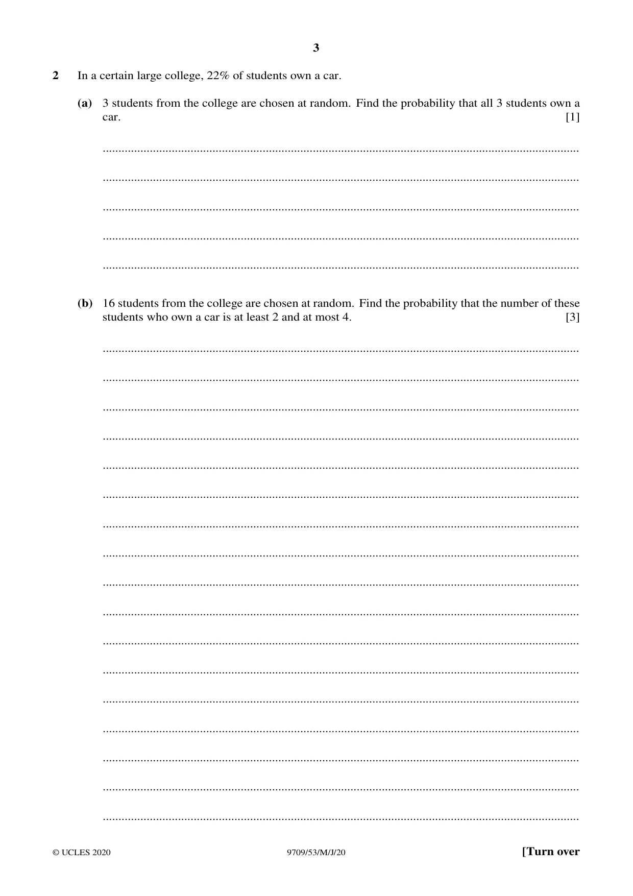 Cambridge A Level Mathematics 9709 2020 May/June Paper 5 · Variant 3 question paper, page 3 of 12