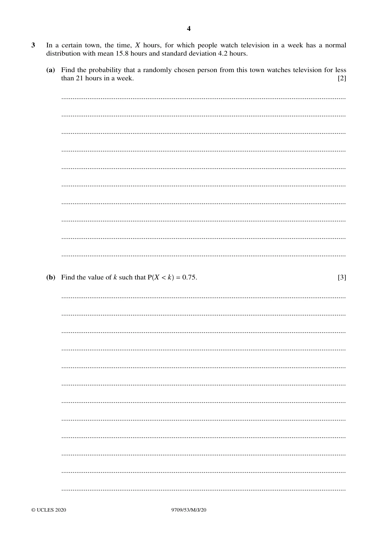Cambridge A Level Mathematics 9709 2020 May/June Paper 5 · Variant 3 question paper, page 4 of 12