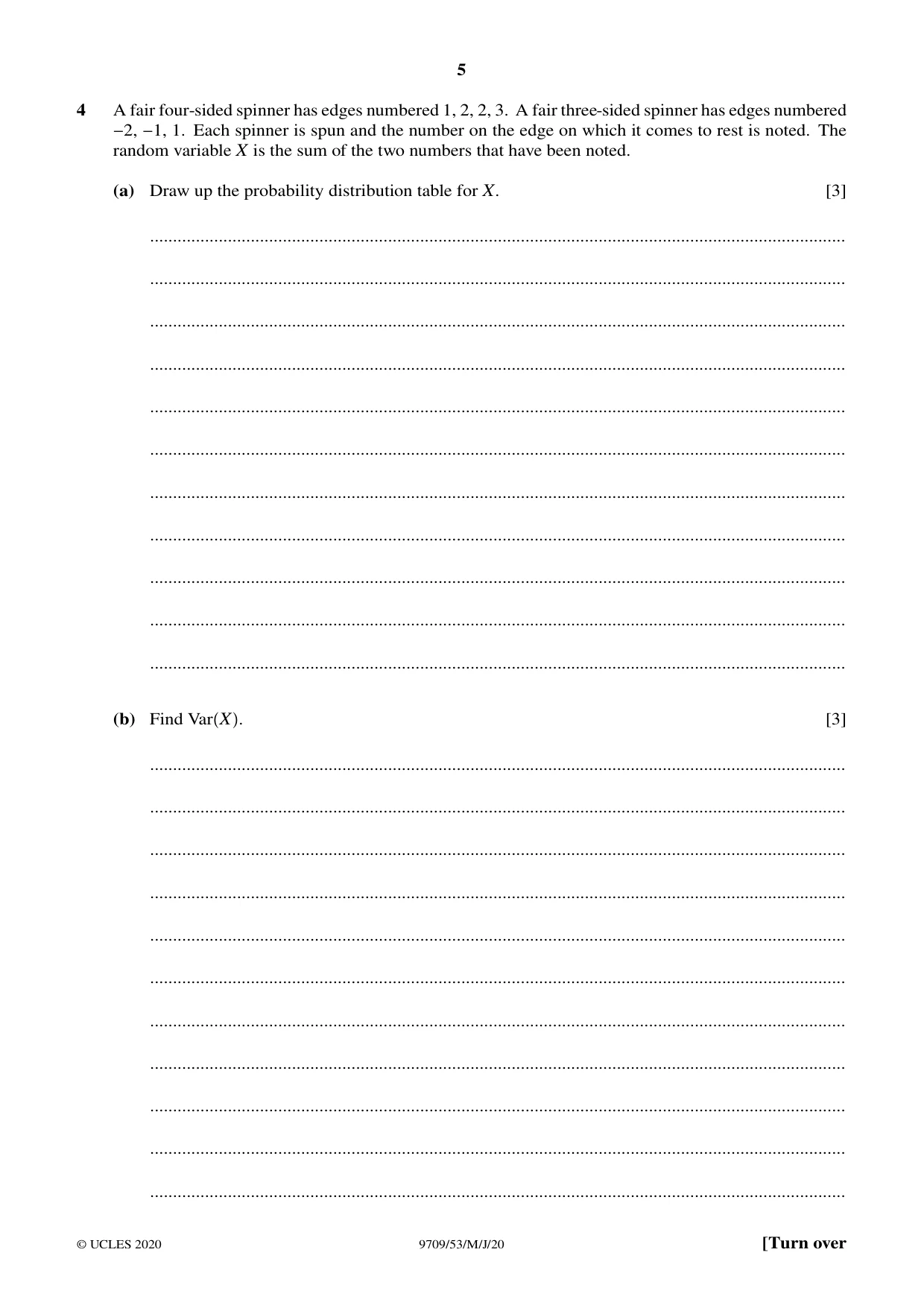 Cambridge A Level Mathematics 9709 2020 May/June Paper 5 · Variant 3 question paper, page 5 of 12