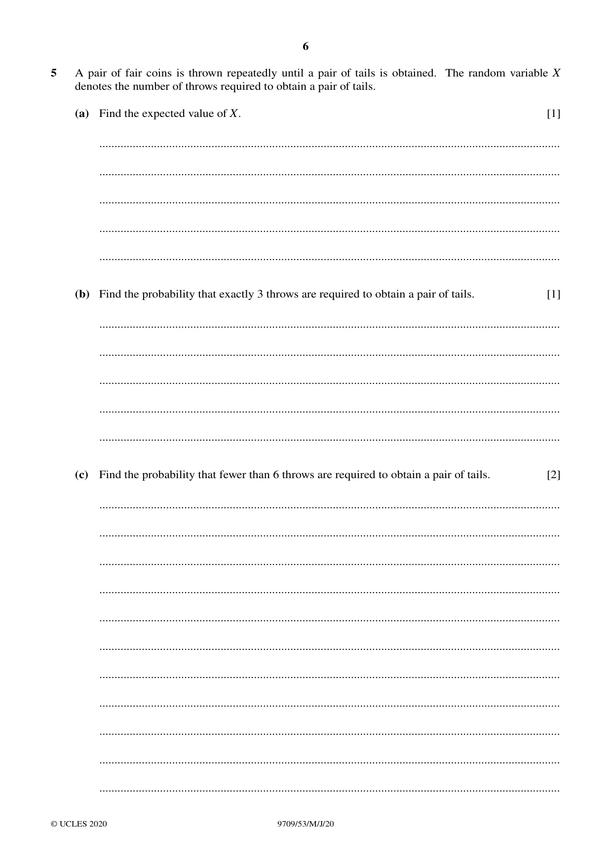 Cambridge A Level Mathematics 9709 2020 May/June Paper 5 · Variant 3 question paper, page 6 of 12