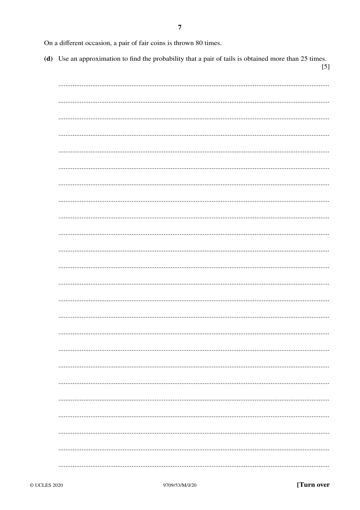 Cambridge A Level Mathematics 9709 2020 May/June Paper 5 · Variant 3 question paper, page 7 of 12