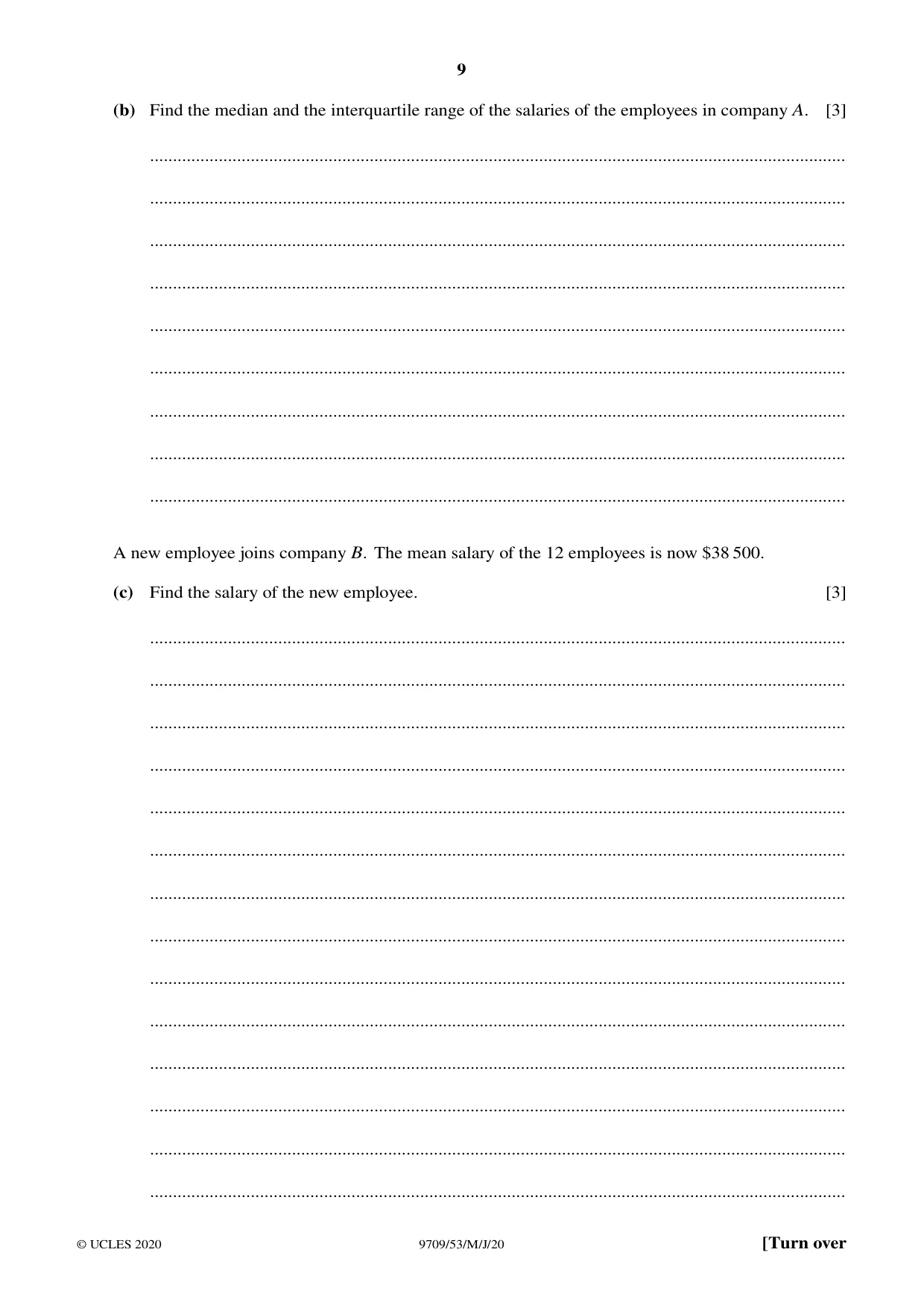Cambridge A Level Mathematics 9709 2020 May/June Paper 5 · Variant 3 question paper, page 9 of 12