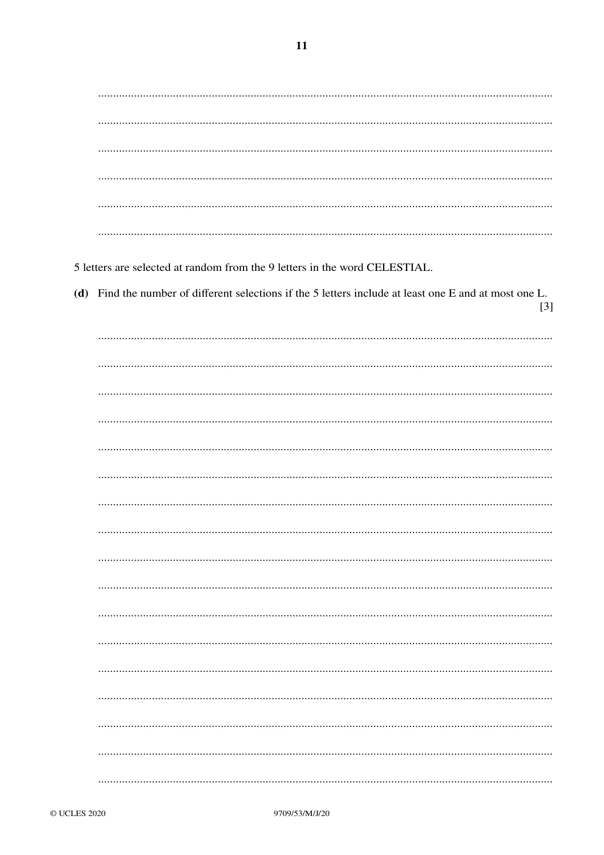 Cambridge A Level Mathematics 9709 2020 May/June Paper 5 · Variant 3 question paper, page 11 of 12