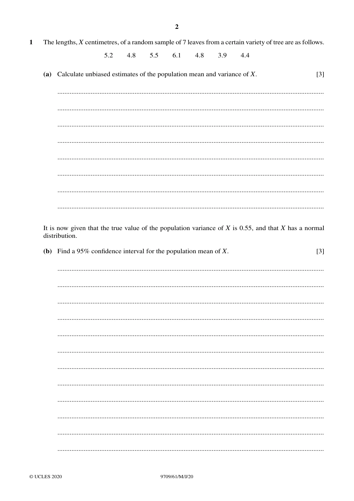 Cambridge A Level Mathematics 9709 2020 May/June Paper 6 · Variant 1 question paper, page 2 of 12