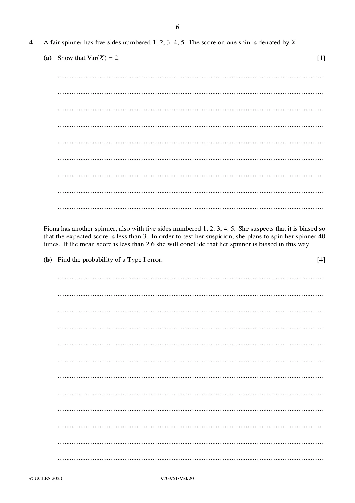 Cambridge A Level Mathematics 9709 2020 May/June Paper 6 · Variant 1 question paper, page 6 of 12
