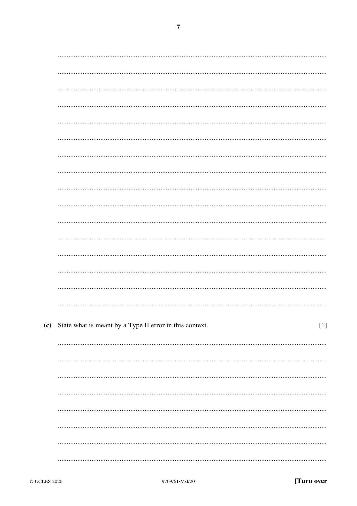 Cambridge A Level Mathematics 9709 2020 May/June Paper 6 · Variant 1 question paper, page 7 of 12